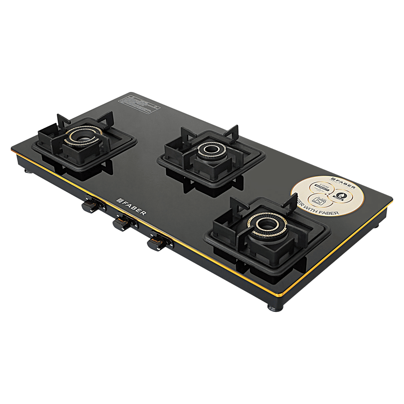 FABER PRINCE PLUS 3BB BK Toughened Glass Top 3 Burner Manual Hob (Full Brass Burners, Black) FABER PRINCE PLUS 3BB BK Toughened Glass Top 3 Burner Manual Hob (Full Brass Burners, Black)_5