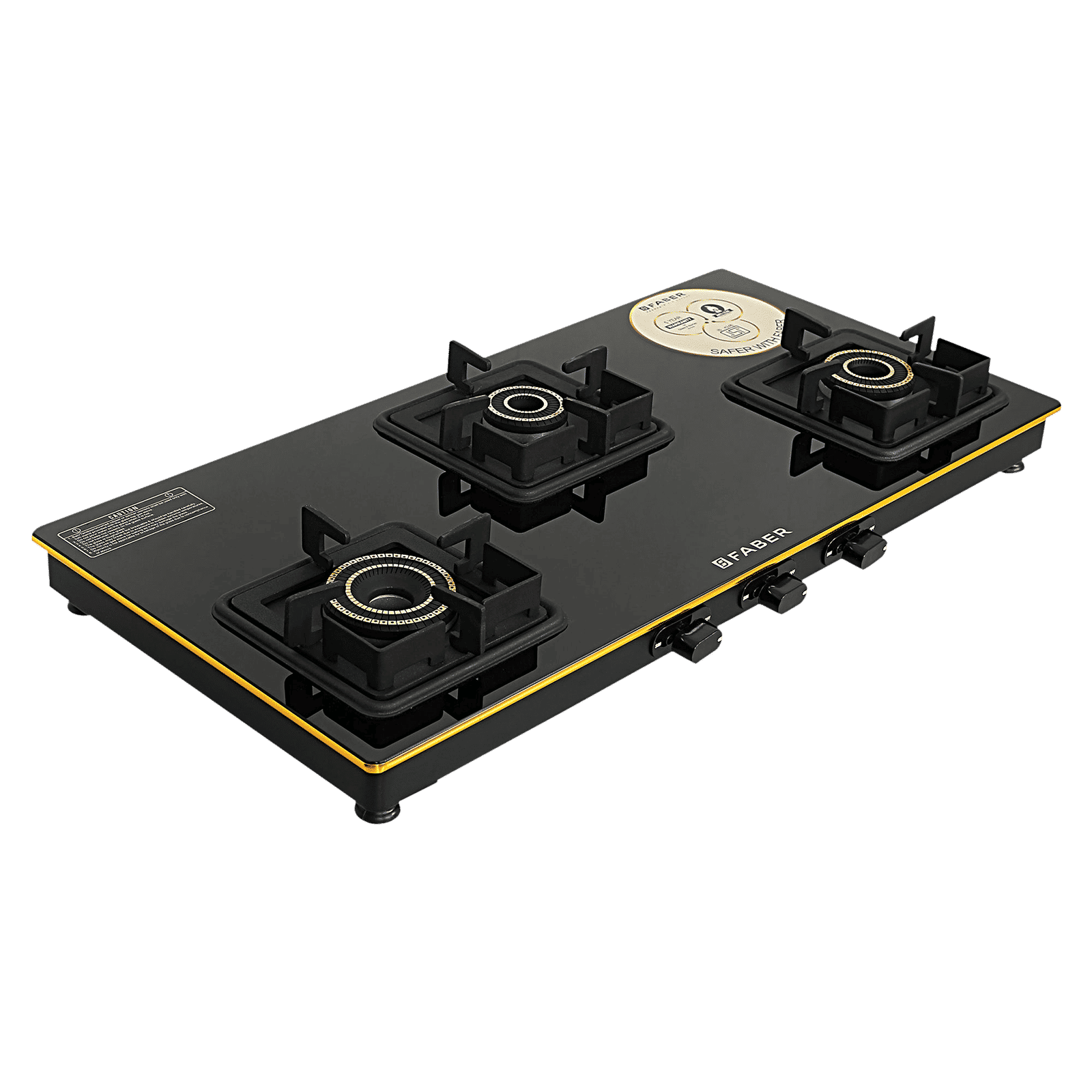FABER PRINCE PLUS 3BB BK Toughened Glass Top 3 Burner Manual Hob (Full Brass Burners, Black) FABER PRINCE PLUS 3BB BK Toughened Glass Top 3 Burner Manual Hob (Full Brass Burners, Black)_6