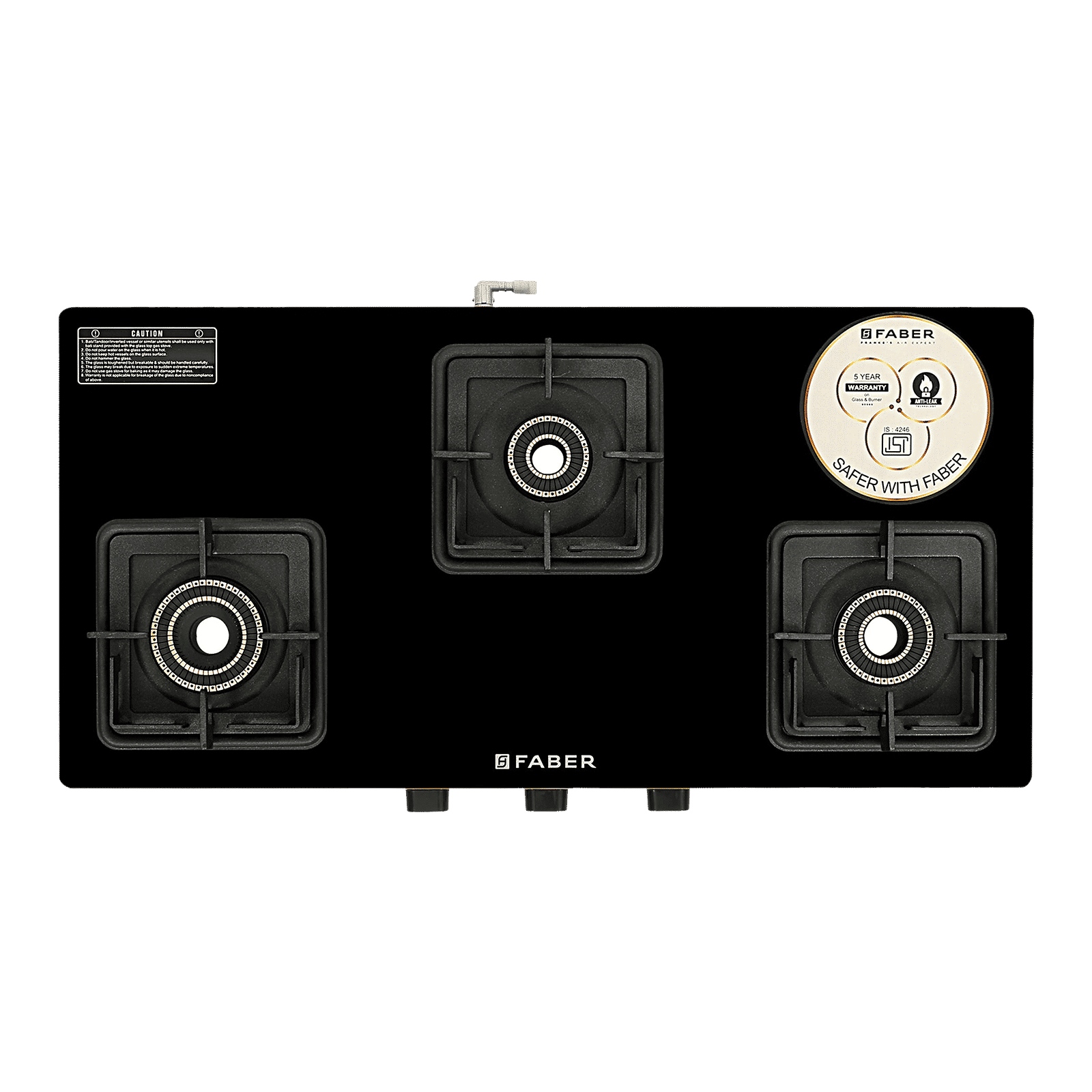 FABER PRINCE PLUS 3BB BK Toughened Glass Top 3 Burner Manual Hob (Full Brass Burners, Black) FABER PRINCE PLUS 3BB BK Toughened Glass Top 3 Burner Manual Hob (Full Brass Burners, Black)_8