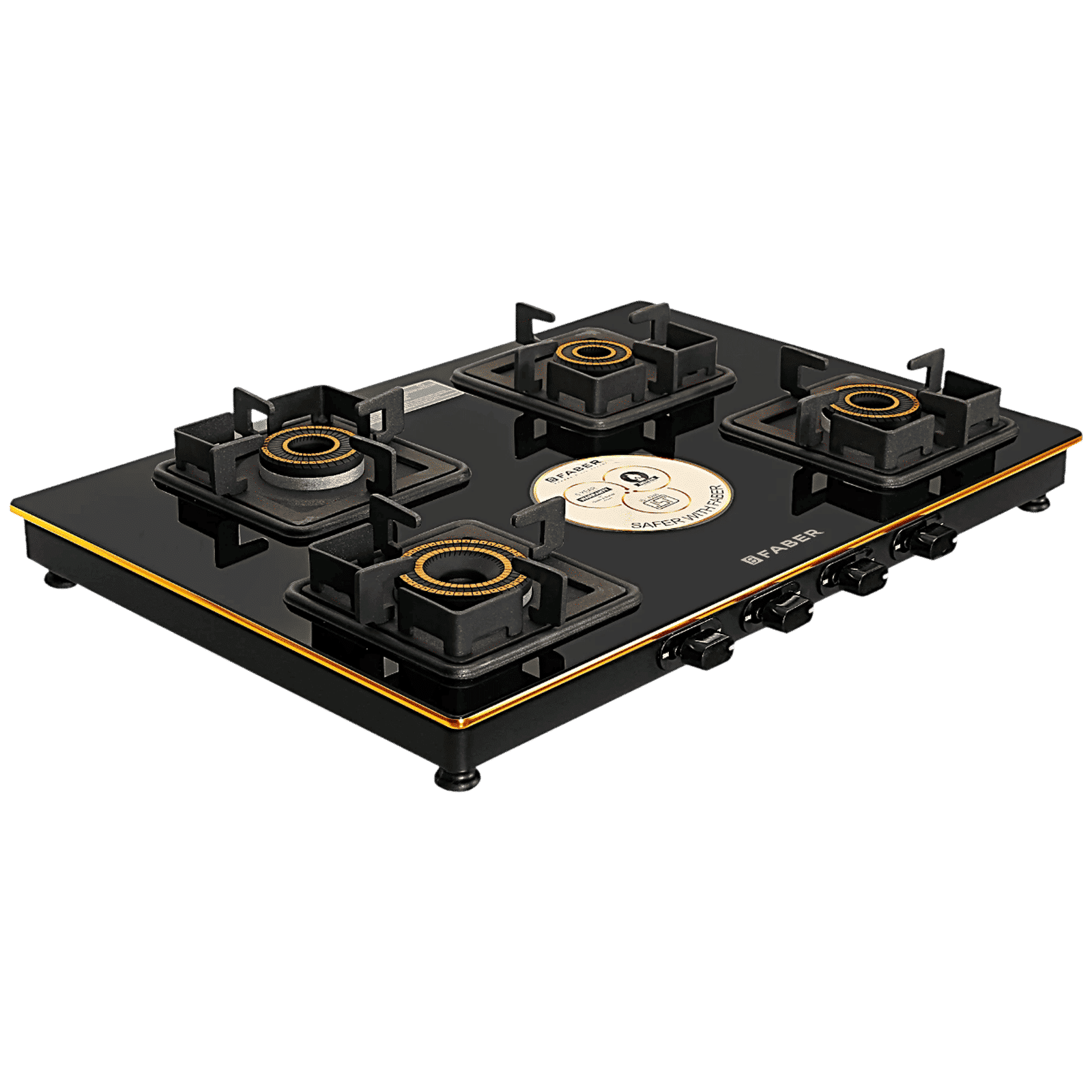 FABER PRINCE PLUS 4BB BK Glass Top 4 Burner Manual Hob (Diamond Coated Pan Support, Black) FABER PRINCE PLUS 4BB BK Glass Top 4 Burner Manual Hob (Diamond Coated Pan Support, Black)_7