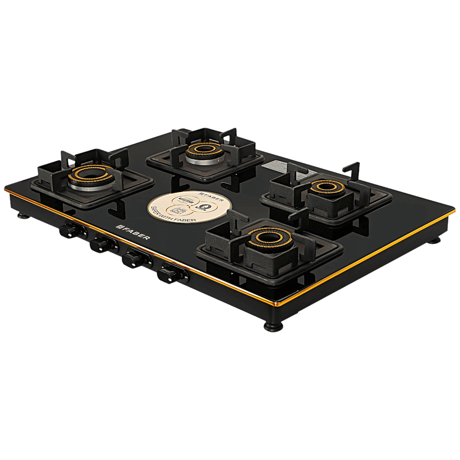 FABER PRINCE PLUS 4BB BK Glass Top 4 Burner Manual Hob (Diamond Coated Pan Support, Black) FABER PRINCE PLUS 4BB BK Glass Top 4 Burner Manual Hob (Diamond Coated Pan Support, Black)_9