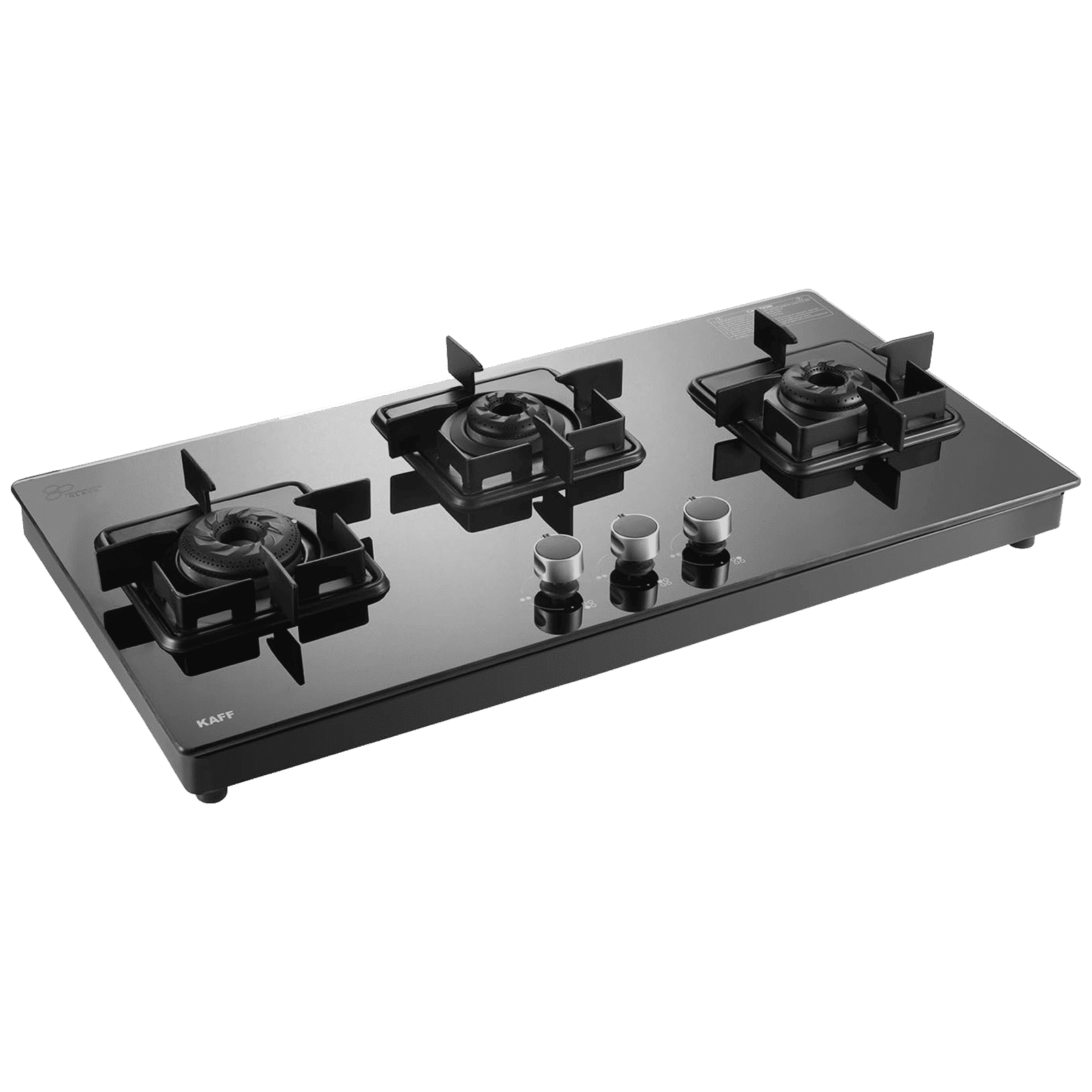 KAFF Toughened Glass Top 3 Burner Automatic Cooktop (Integrated Flame Protector, Black)_3