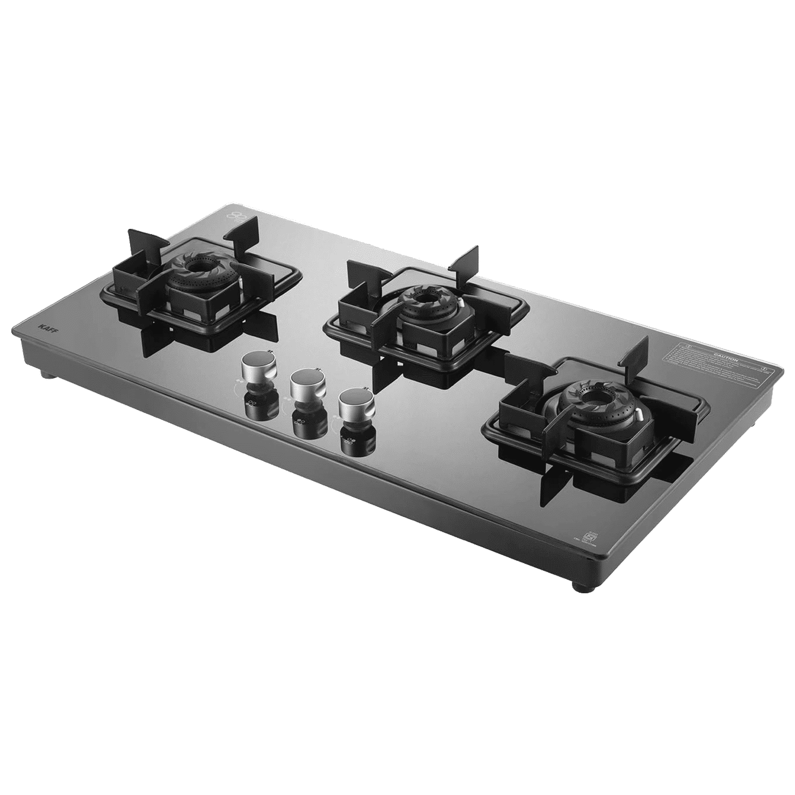 KAFF Toughened Glass Top 3 Burner Automatic Cooktop (Integrated Flame Protector, Black)_4