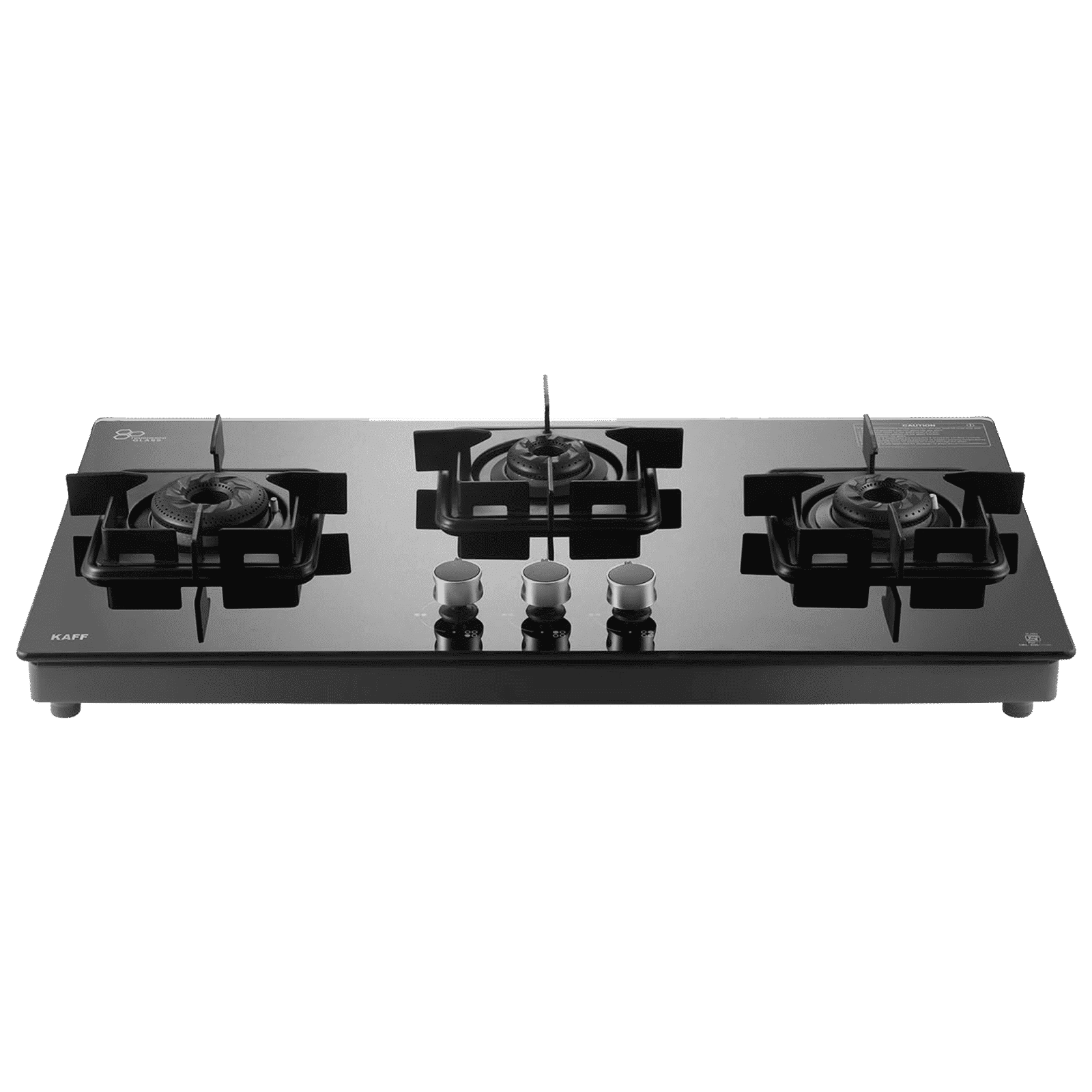 KAFF Toughened Glass Top 3 Burner Automatic Cooktop (Integrated Flame Protector, Black)_1