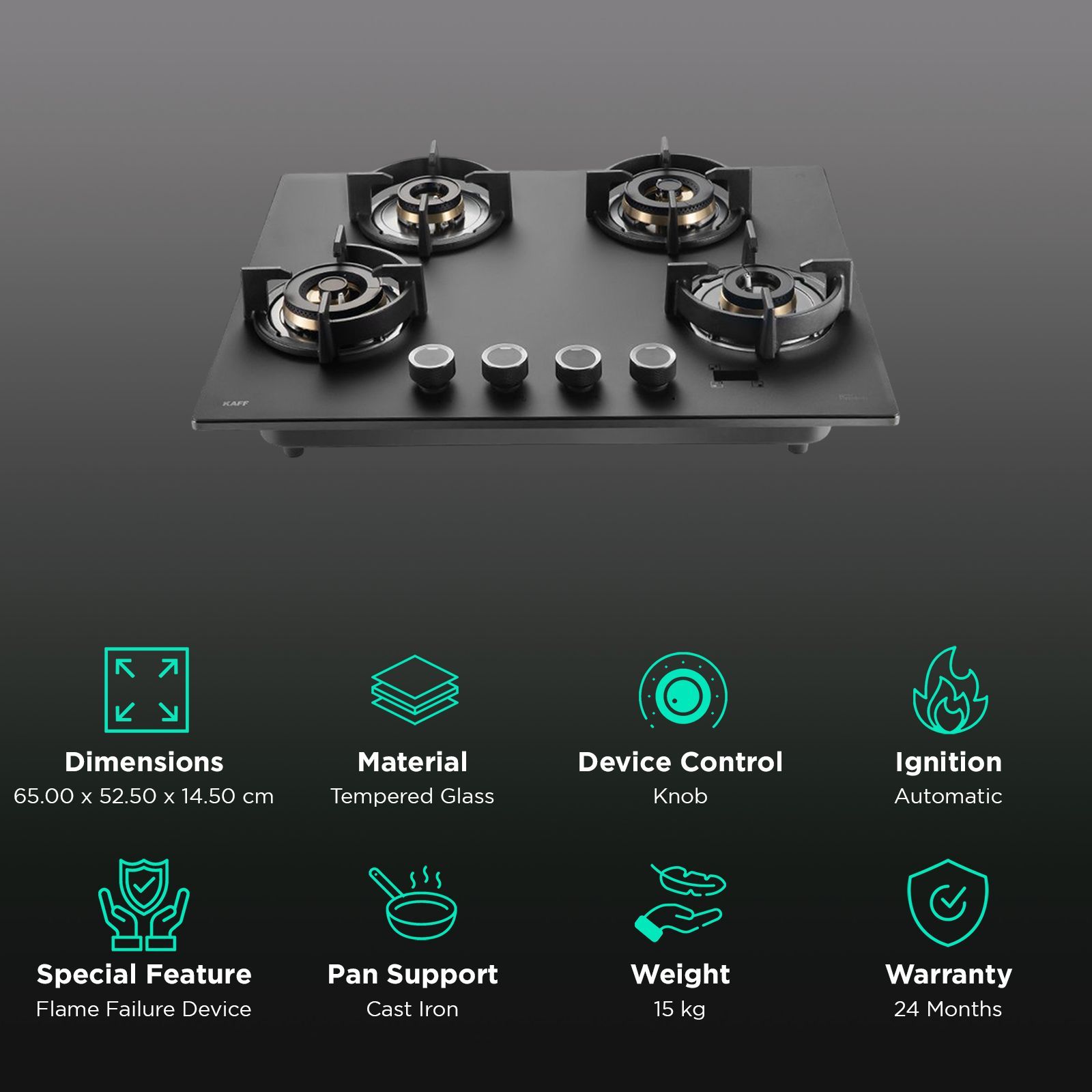 KAFF PRS 654 Glass Top 4 Burner Automatic Hob (Digital Timer, Black) KAFF PRS 654 Glass Top 4 Burner Automatic Hob (Digital Timer, Black)_3