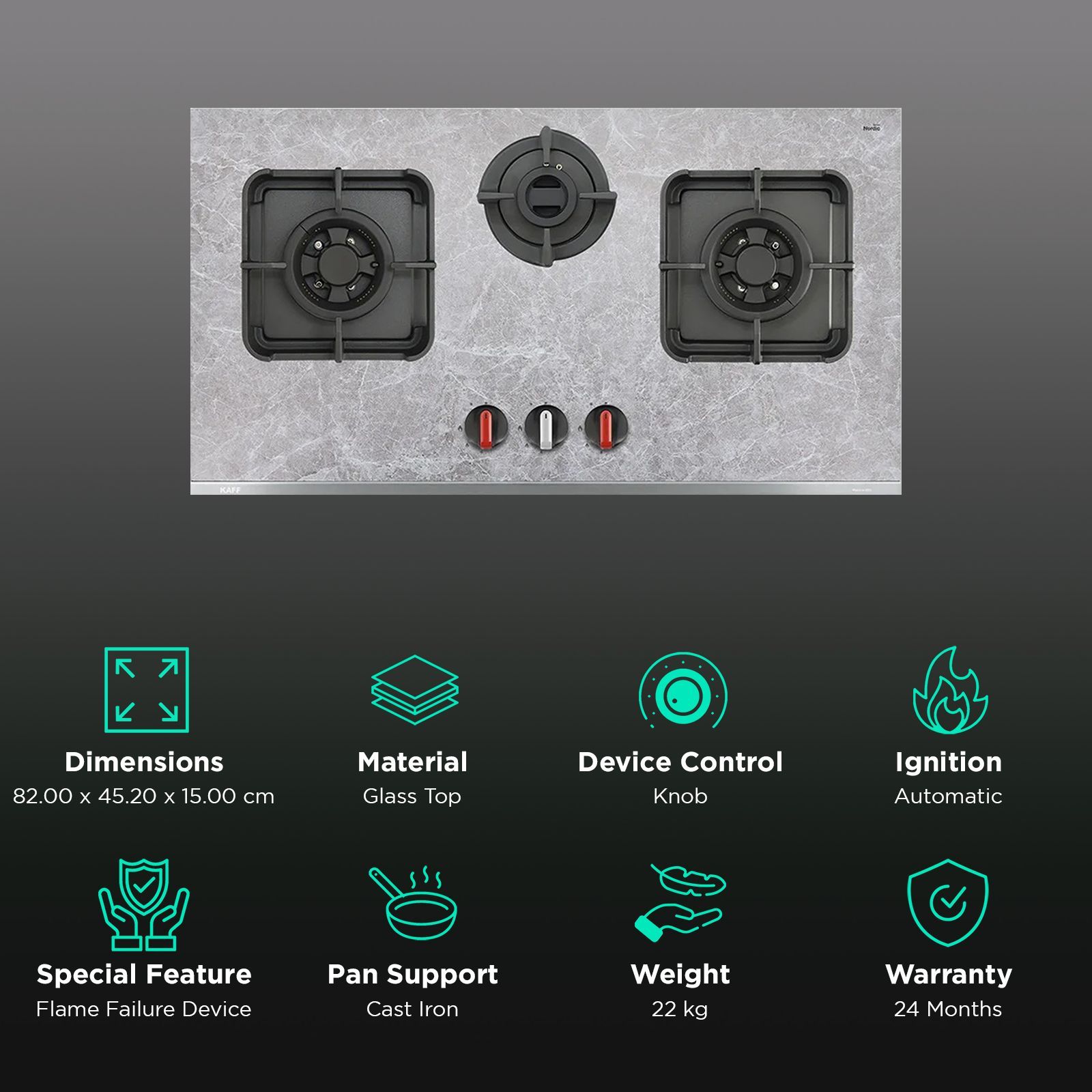 KAFF MARMOR 823 Glass Top 3 Burner Automatic Hob (Full Flame Failure Device, Rock Glass Black)_3
