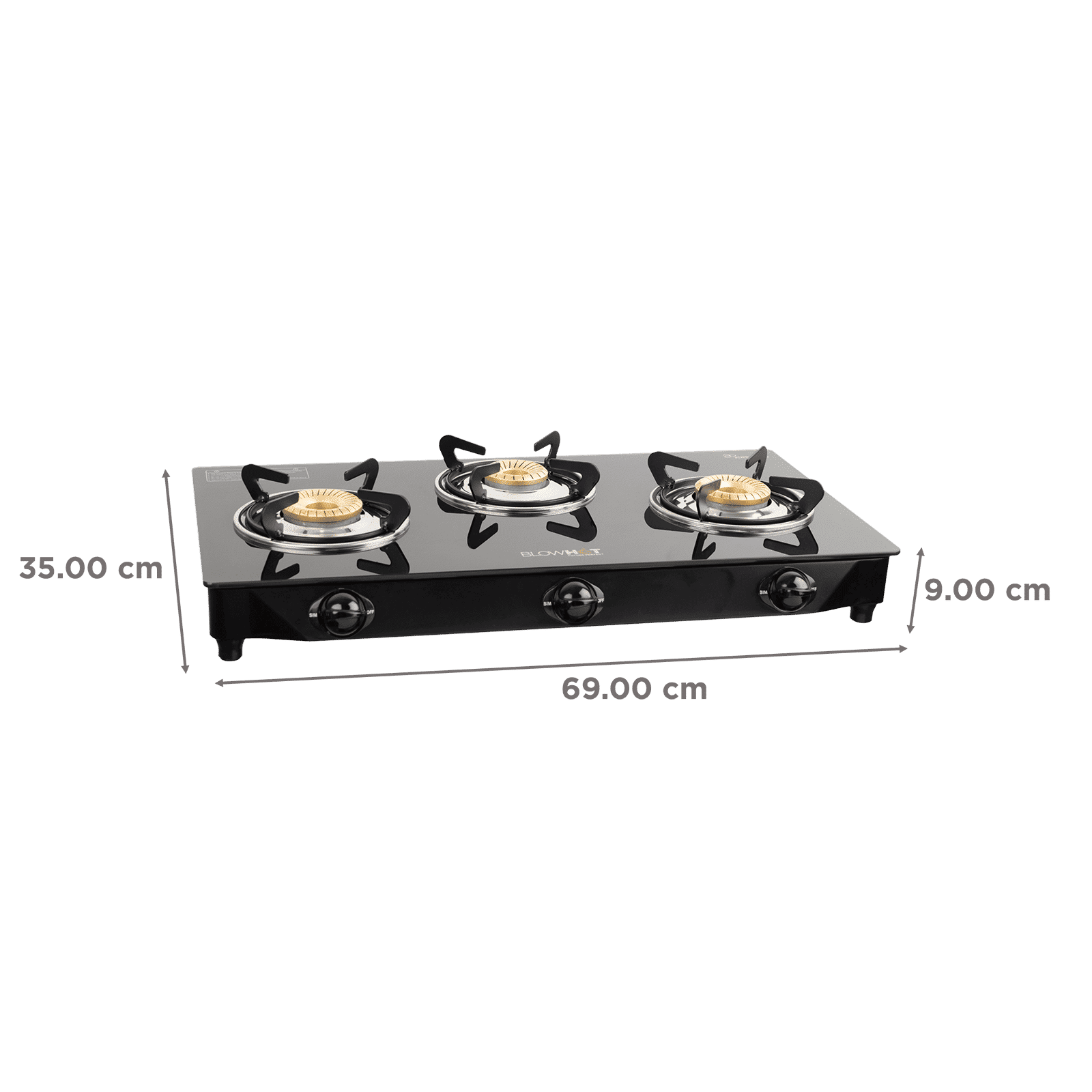 BLOWHOT Pearl Toughened Glass Top 3 Burner Manual Gas Stove (Premium Glass Finish, Black) _2