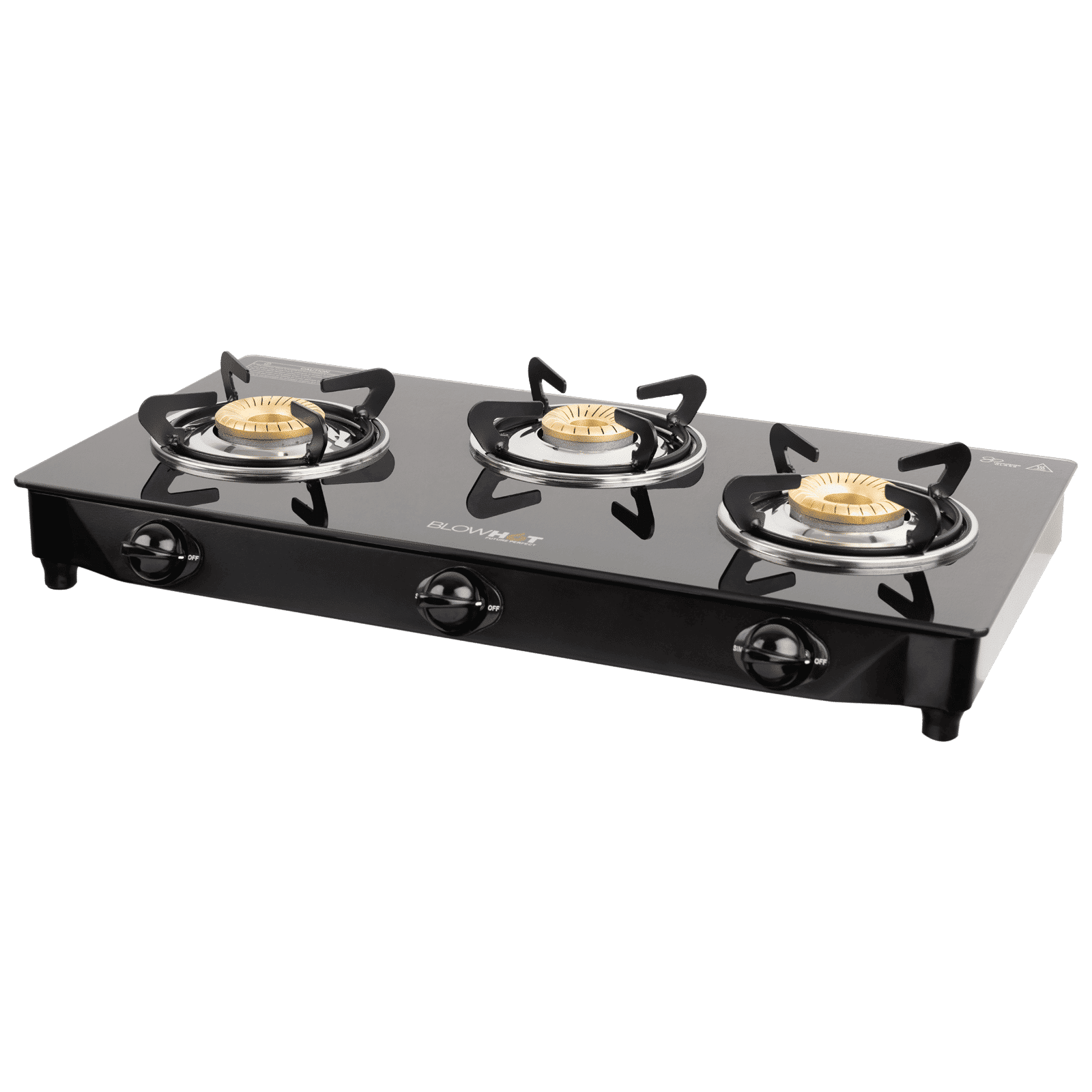BLOWHOT Pearl Toughened Glass Top 3 Burner Manual Gas Stove (Premium Glass Finish, Black) _4