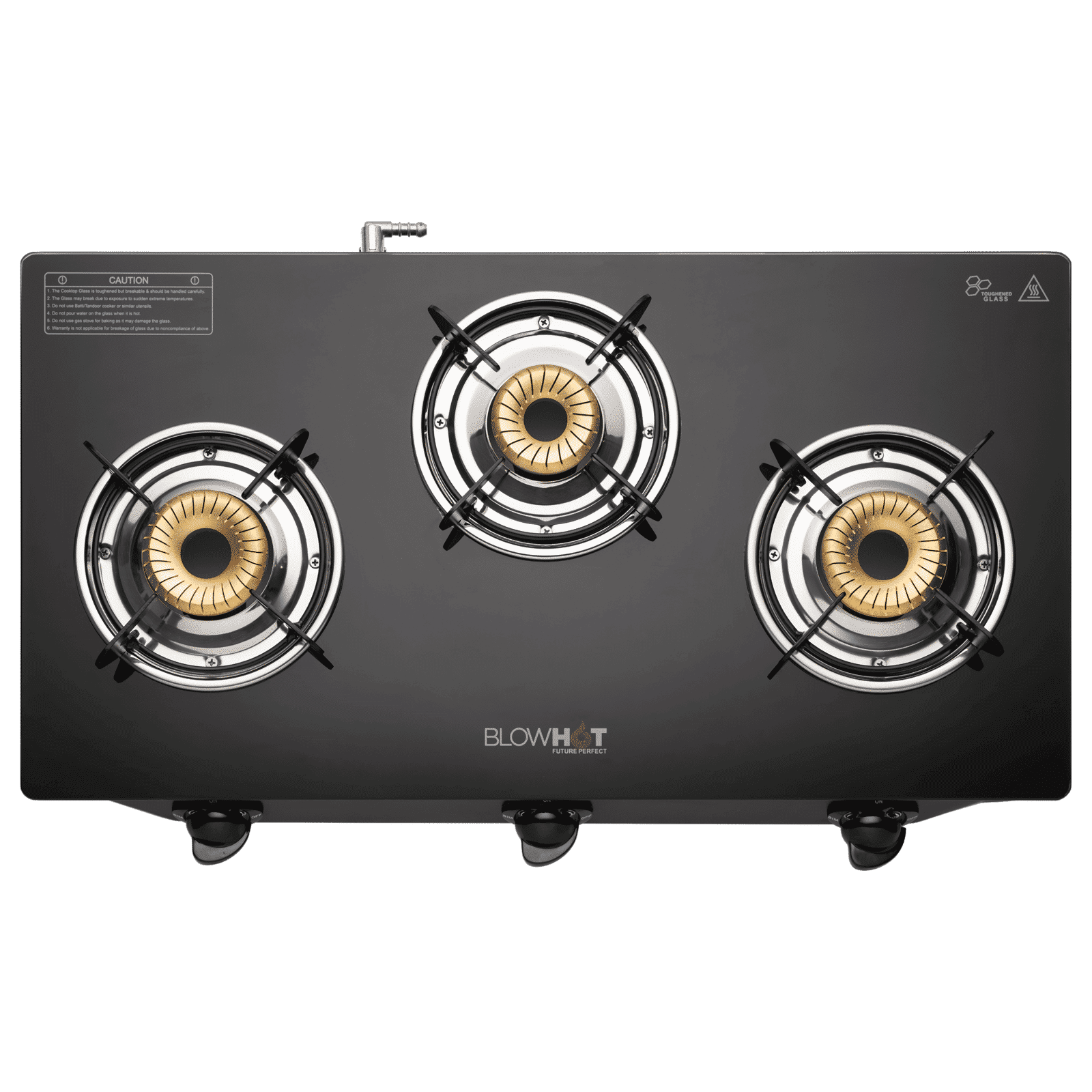 BLOWHOT Pearl Toughened Glass Top 3 Burner Manual Gas Stove (Premium Glass Finish, Black) _1