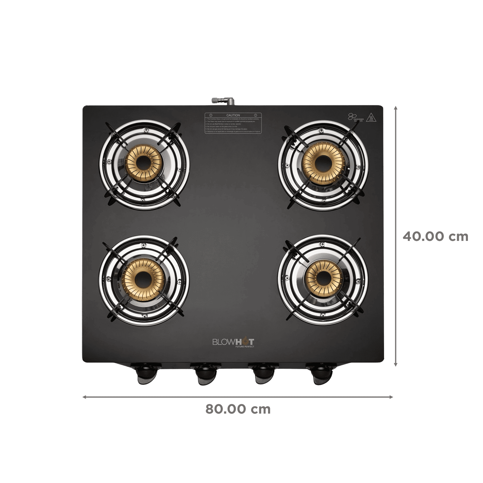 BLOWHOT Pearl Toughened Glass Top 4 Burner Manual Gas Stove (ISI Certified, Black)_2