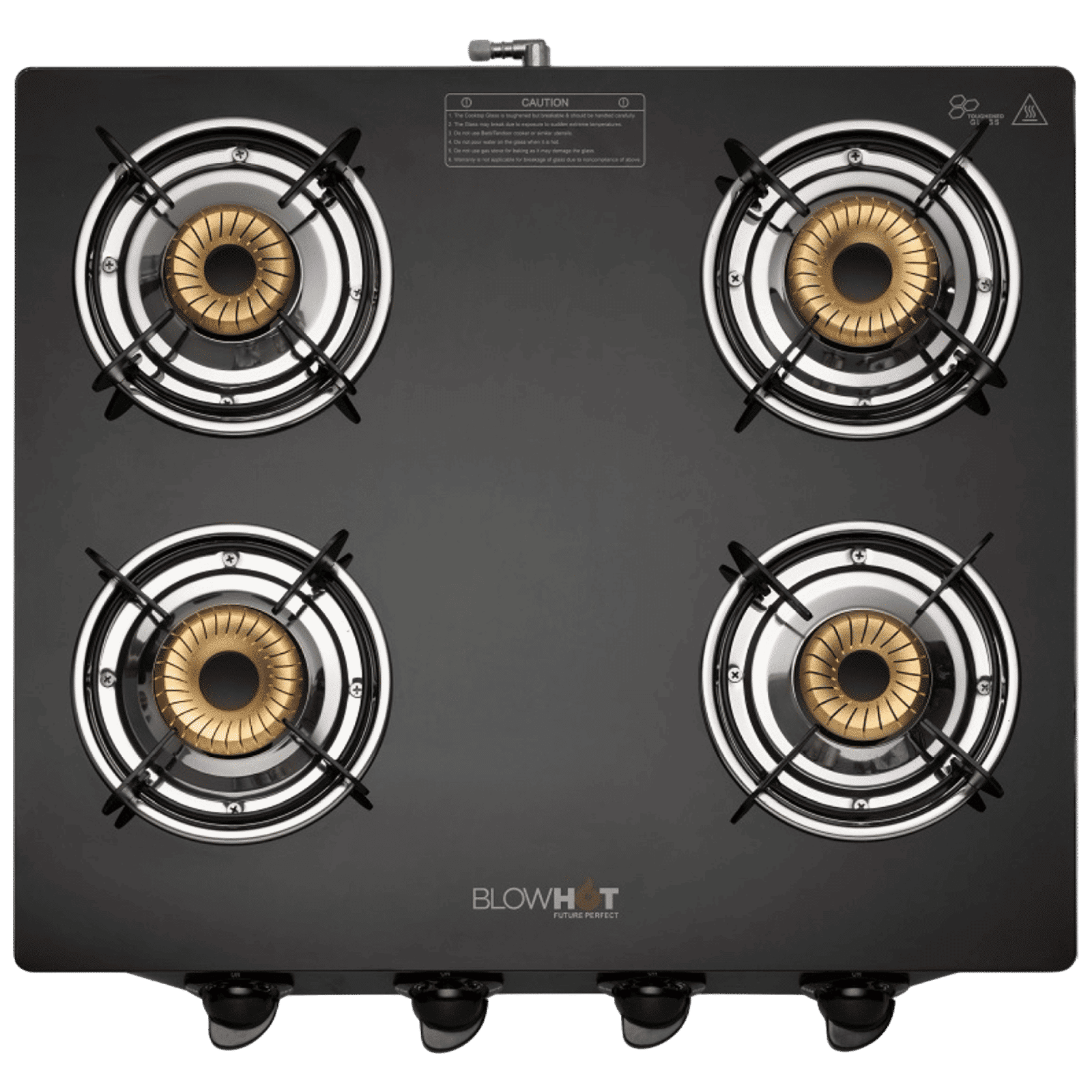 BLOWHOT Pearl Toughened Glass Top 4 Burner Manual Gas Stove (ISI Certified, Black)_1