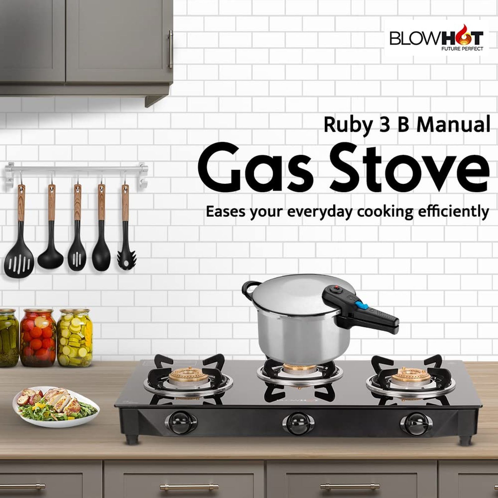 BLOWHOT Ruby Toughened Glass Top 3 Burner Manual Gas Stove (ISI Certified, Black)_6