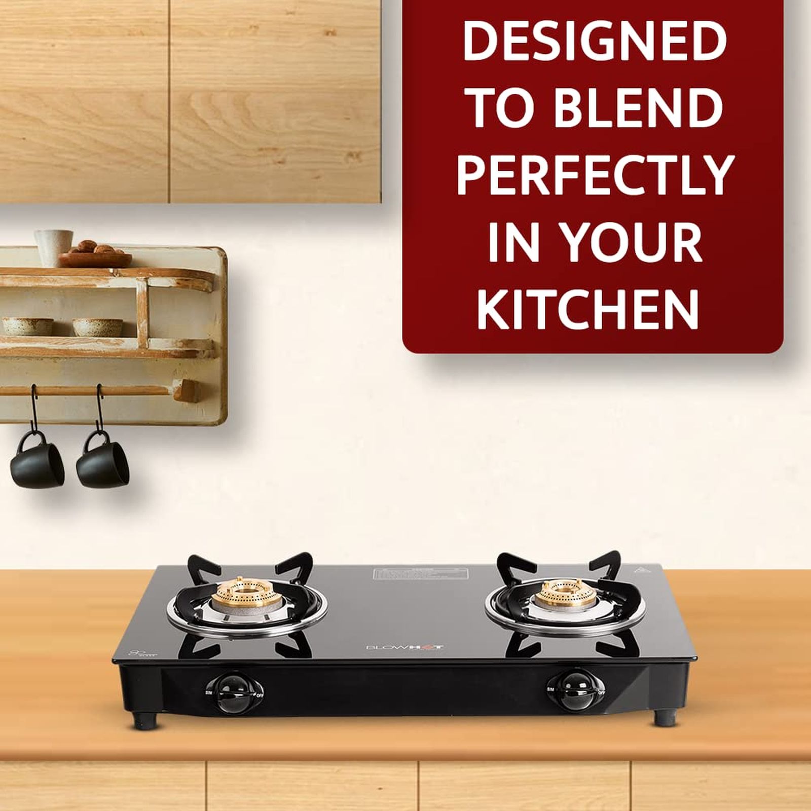 BLOWHOT Ruby Toughened Glass Top 2 Burner Manual Gas Stove (ISI Certified, Black)_5