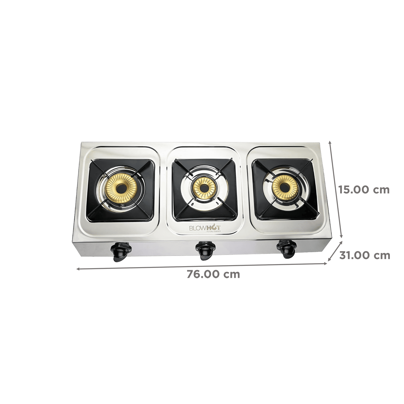 BLOWHOT Crystal Stainless Steel Top 3 Burner Manual Gas Stove (ISI Certified, Black)_2