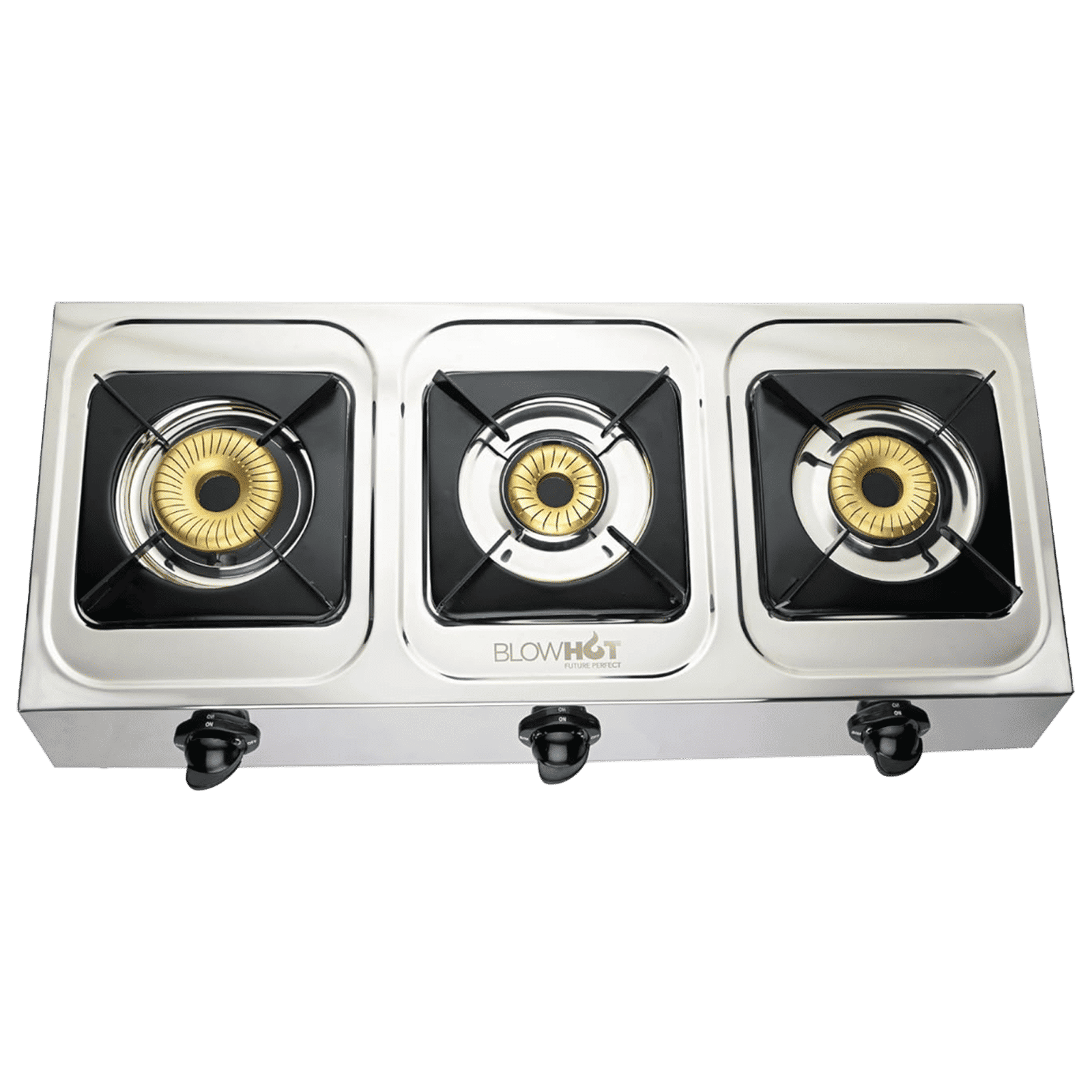 BLOWHOT Crystal Stainless Steel Top 3 Burner Manual Gas Stove (ISI Certified, Black)_1