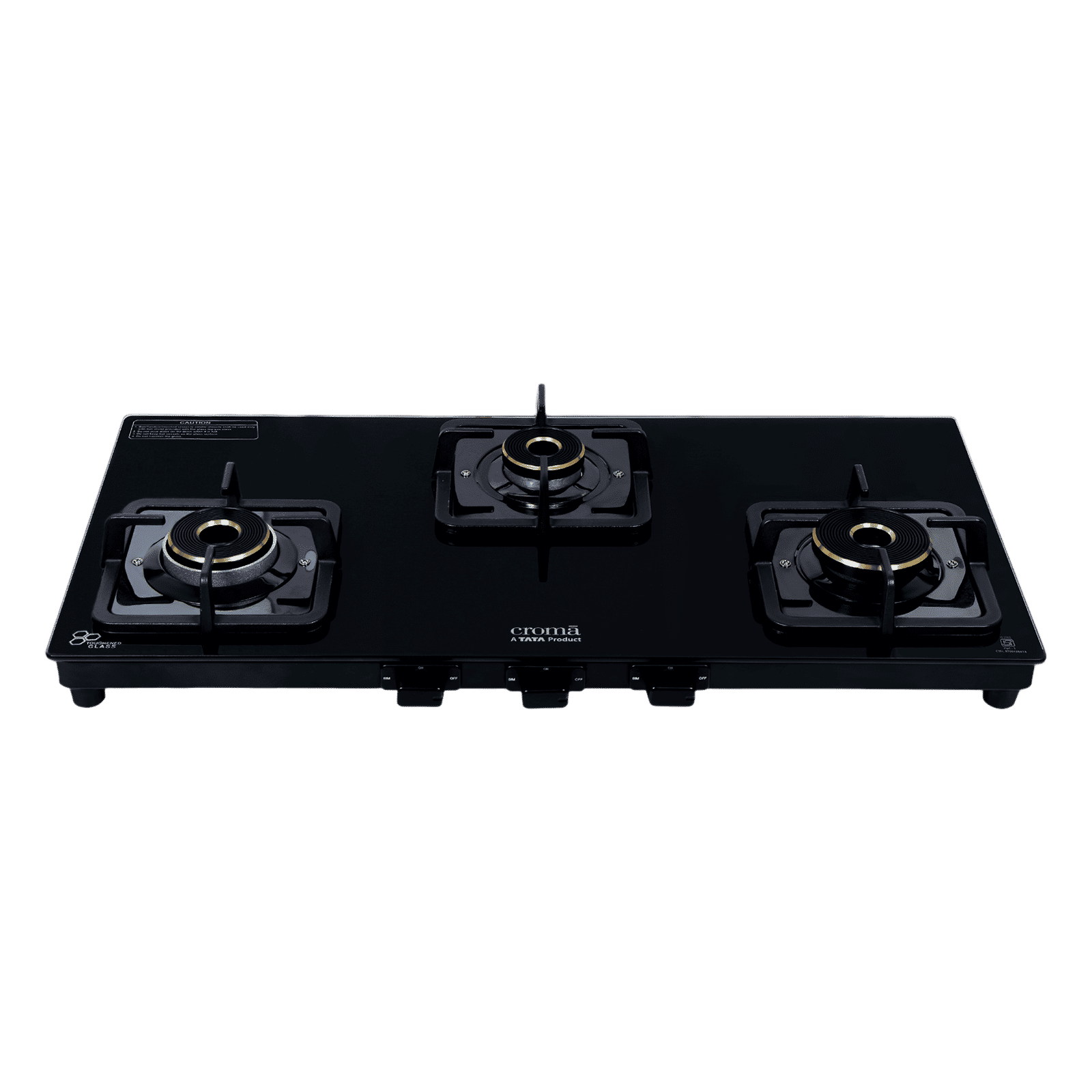 Croma 3 Burner Manual Gas Stove (Premium 3 Burner Glass, Black)_1