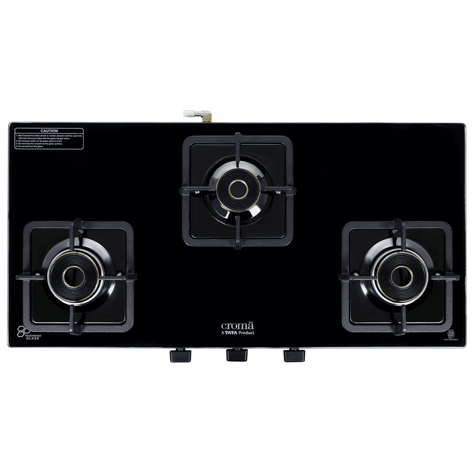 Croma 3 Burner Manual Gas Stove (Premium 3 Burner Glass, Black)_8