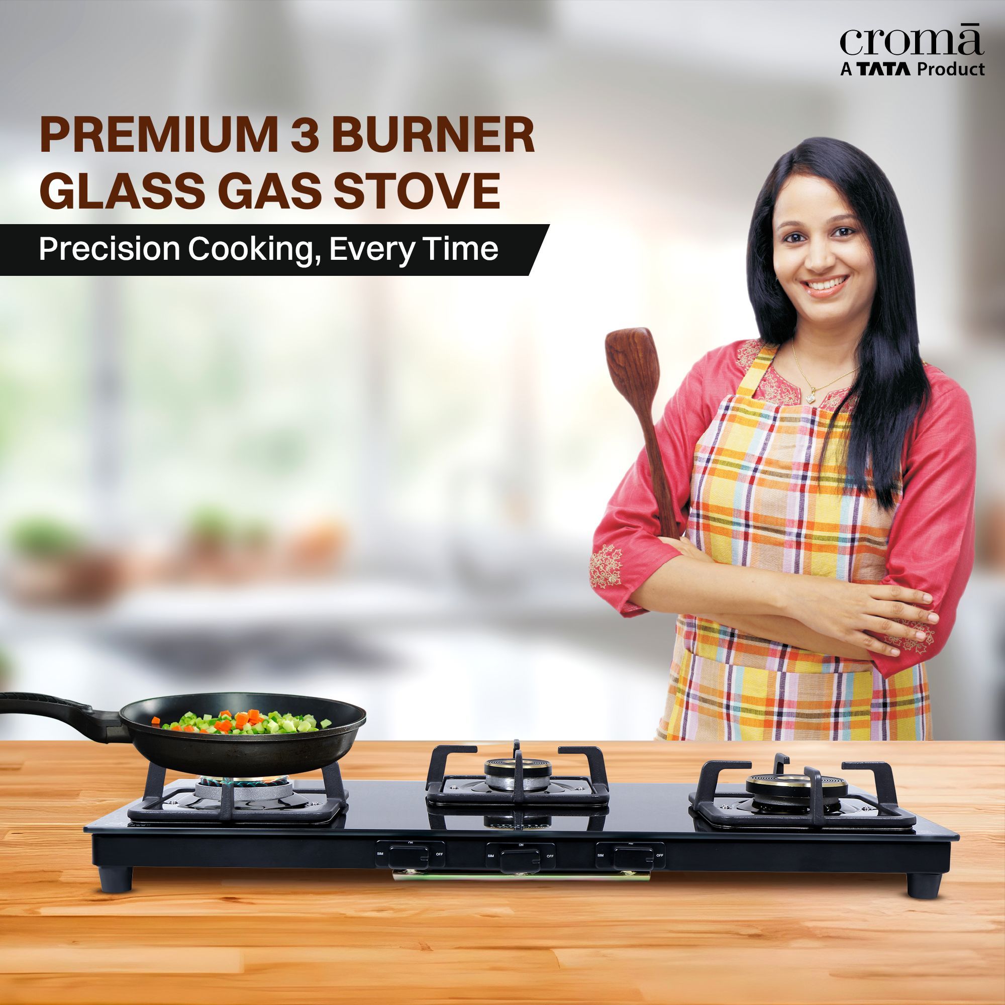 Croma 3 Burner Manual Gas Stove (Premium 3 Burner Glass, Black)_9