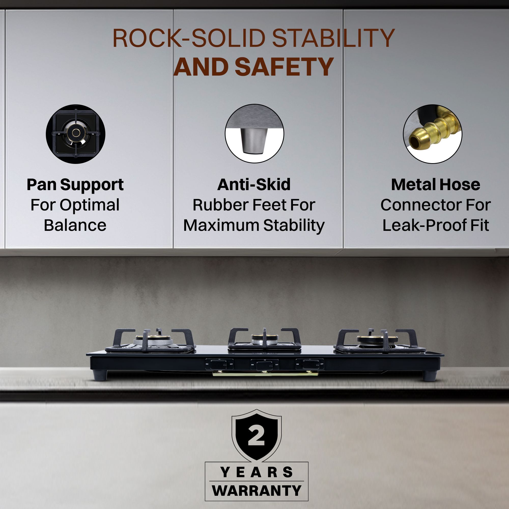 Croma 3 Burner Manual Gas Stove (Premium 3 Burner Glass, Black)_13