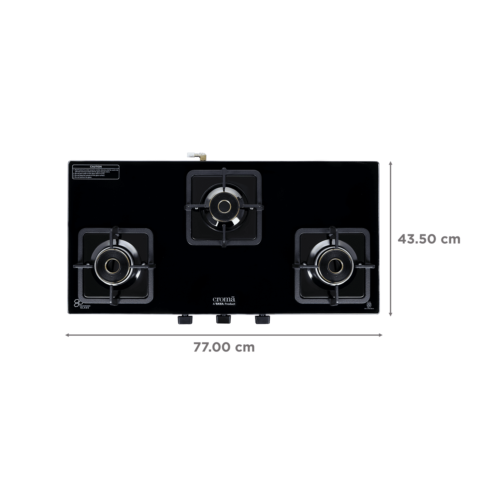 Croma 3 Burner Manual Gas Stove (Premium 3 Burner Glass, Black)_2