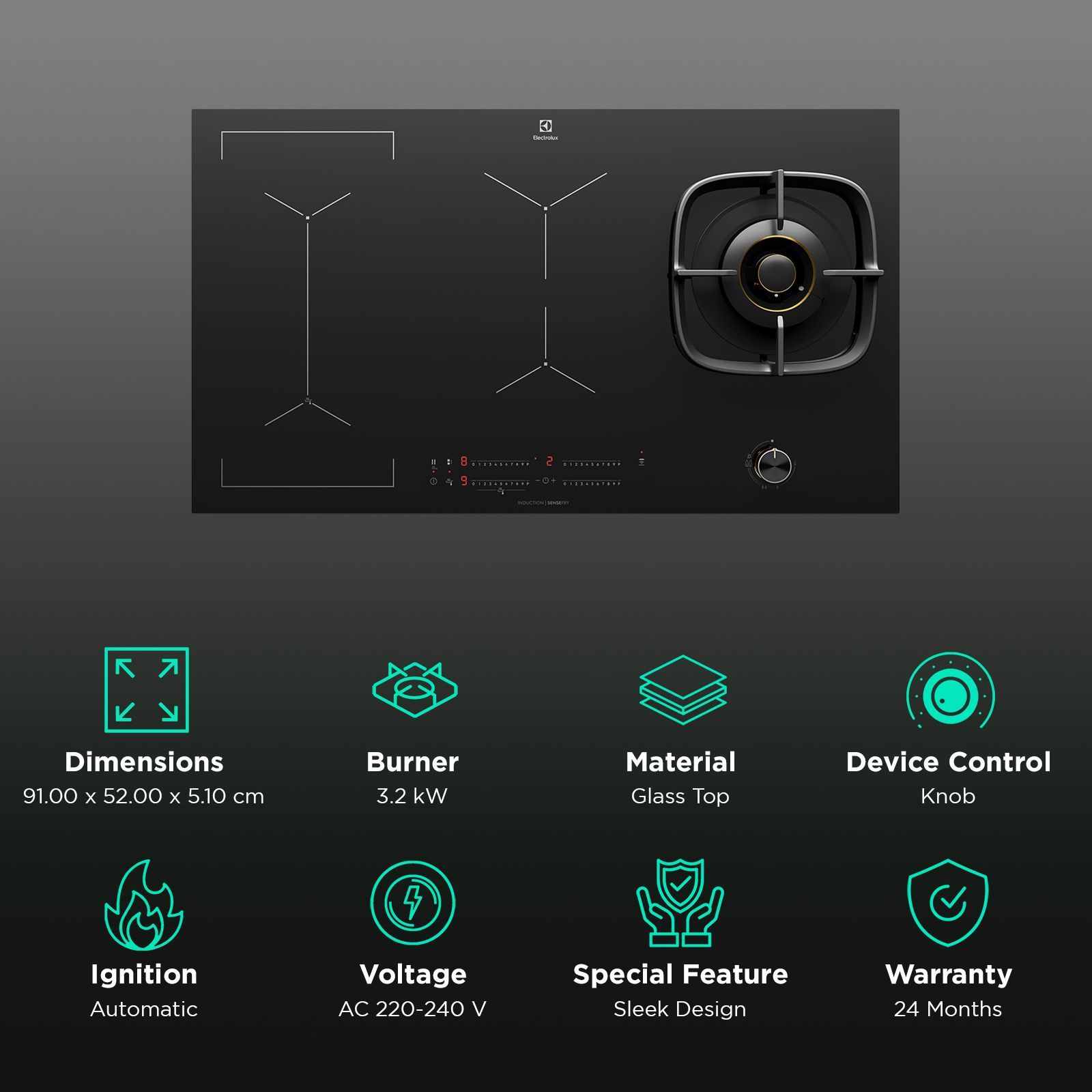 Electrolux UltimateTaste 900 Glass Top 4 Burner Hybrid Induction Hob (Pot Sensor, Black)_3