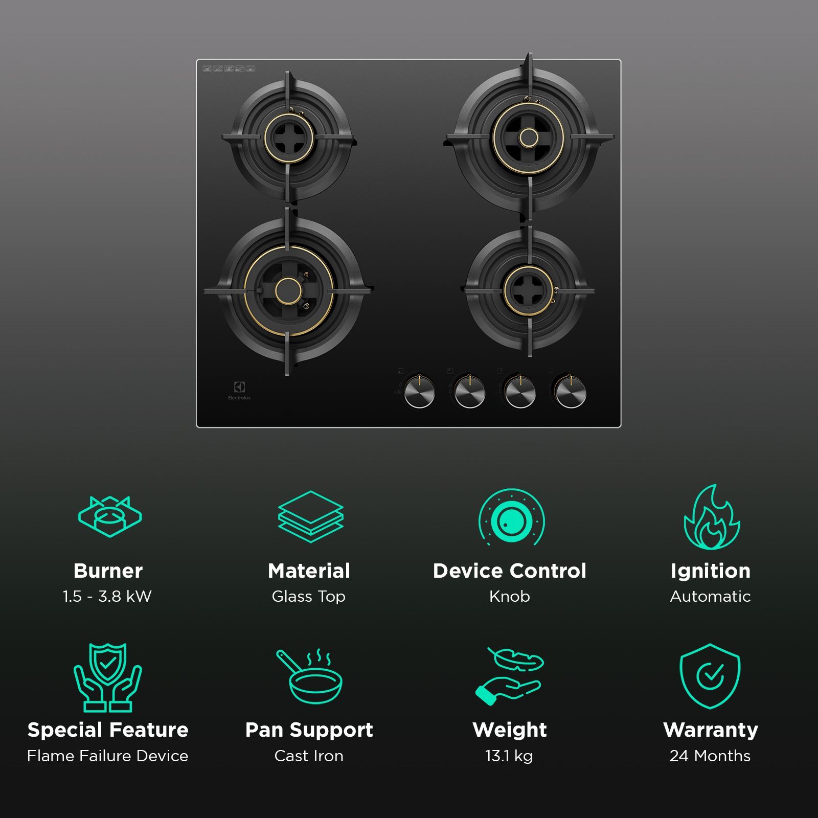 Electrolux UltimateTaste 300 Glass Top 4 Burner Automatic Hob (One Hand Ignition, Black)_3