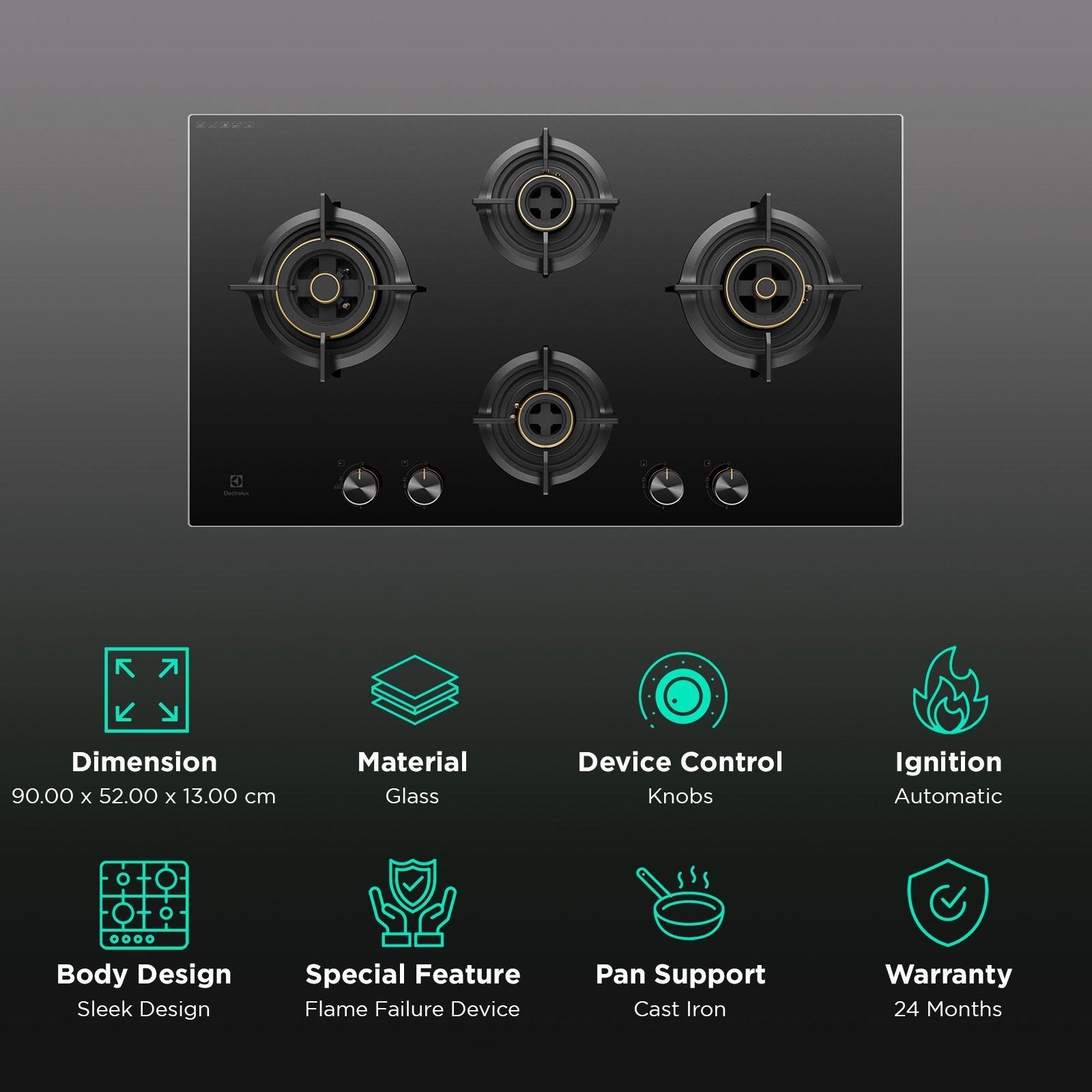 Electrolux UltimateTaste 300 Glass Top 4 Burner Automatic Hob (One Hand Ignition, Black)_3