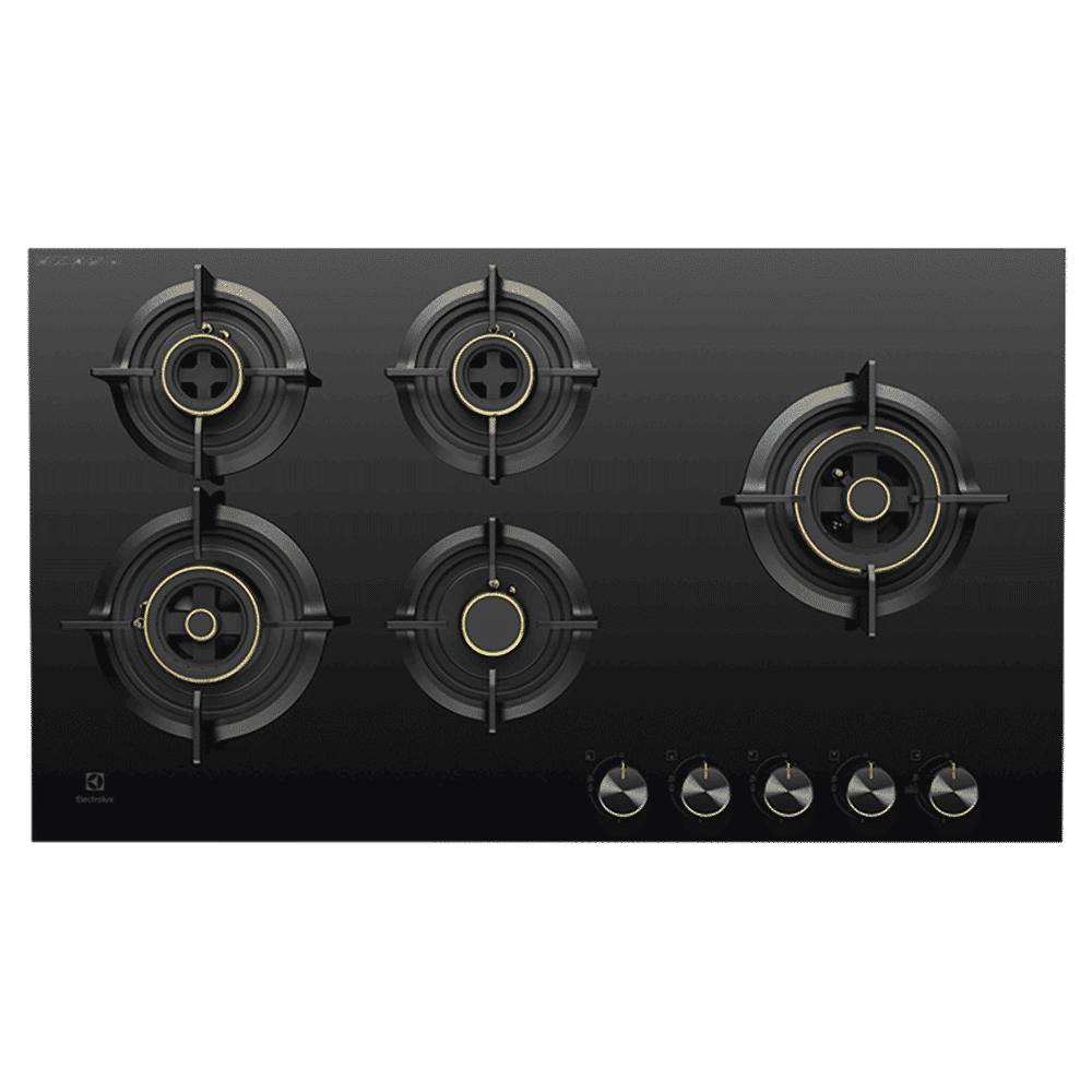 Electrolux UltimateTaste 300 Glass Top 5 Burner Automatic Hob (Cast Iron Pan Supports, Black)_1