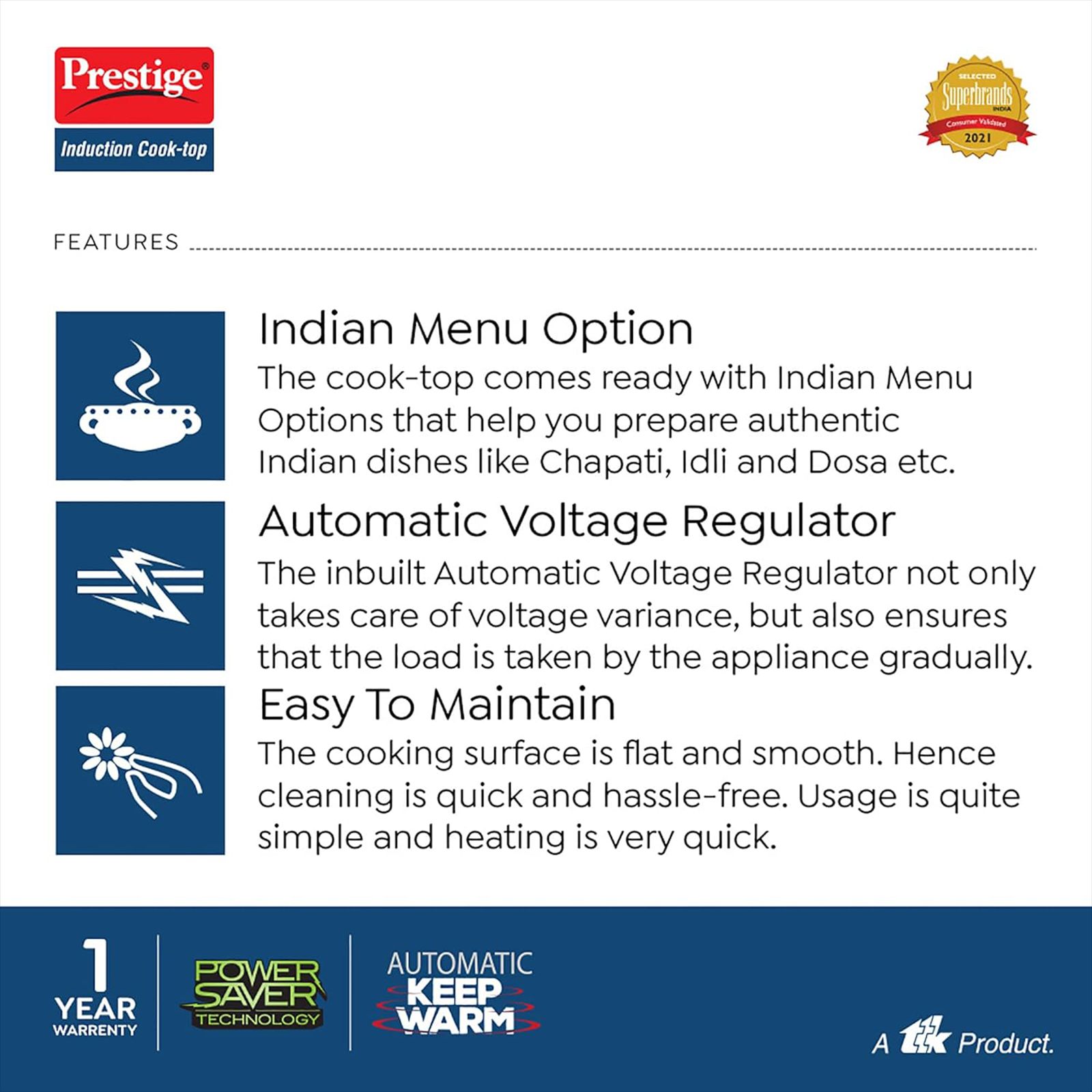 Prestige PIC 20 WIZ 1600W Induction Cooktop with 7 Preset Menus_8