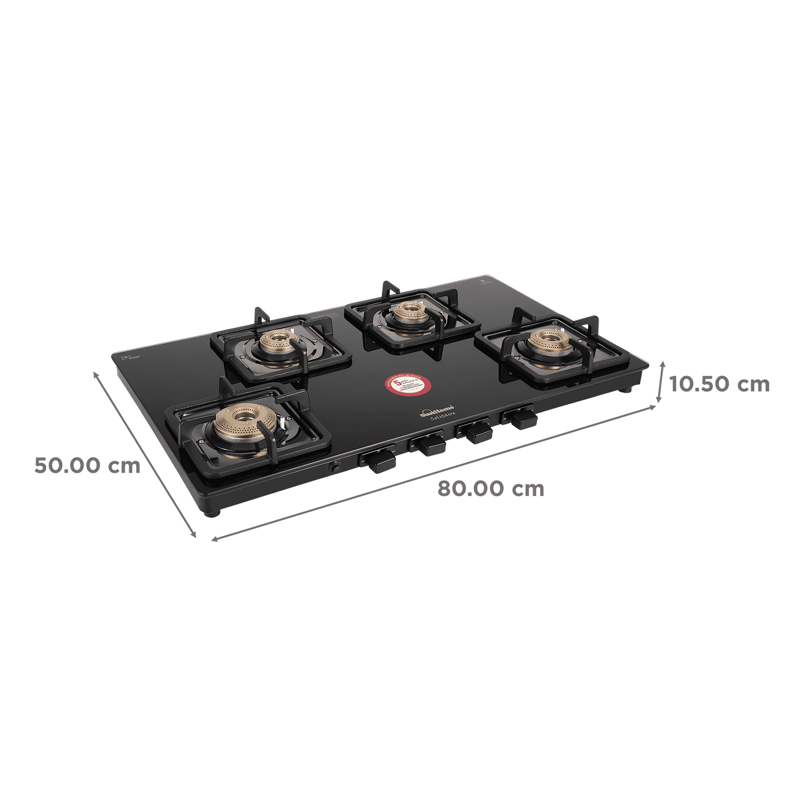 Sunflame Solitaire Tempered Glass Top 4 Burner Manual Gas Stove (Cast Iron Pan Support, Black)_2