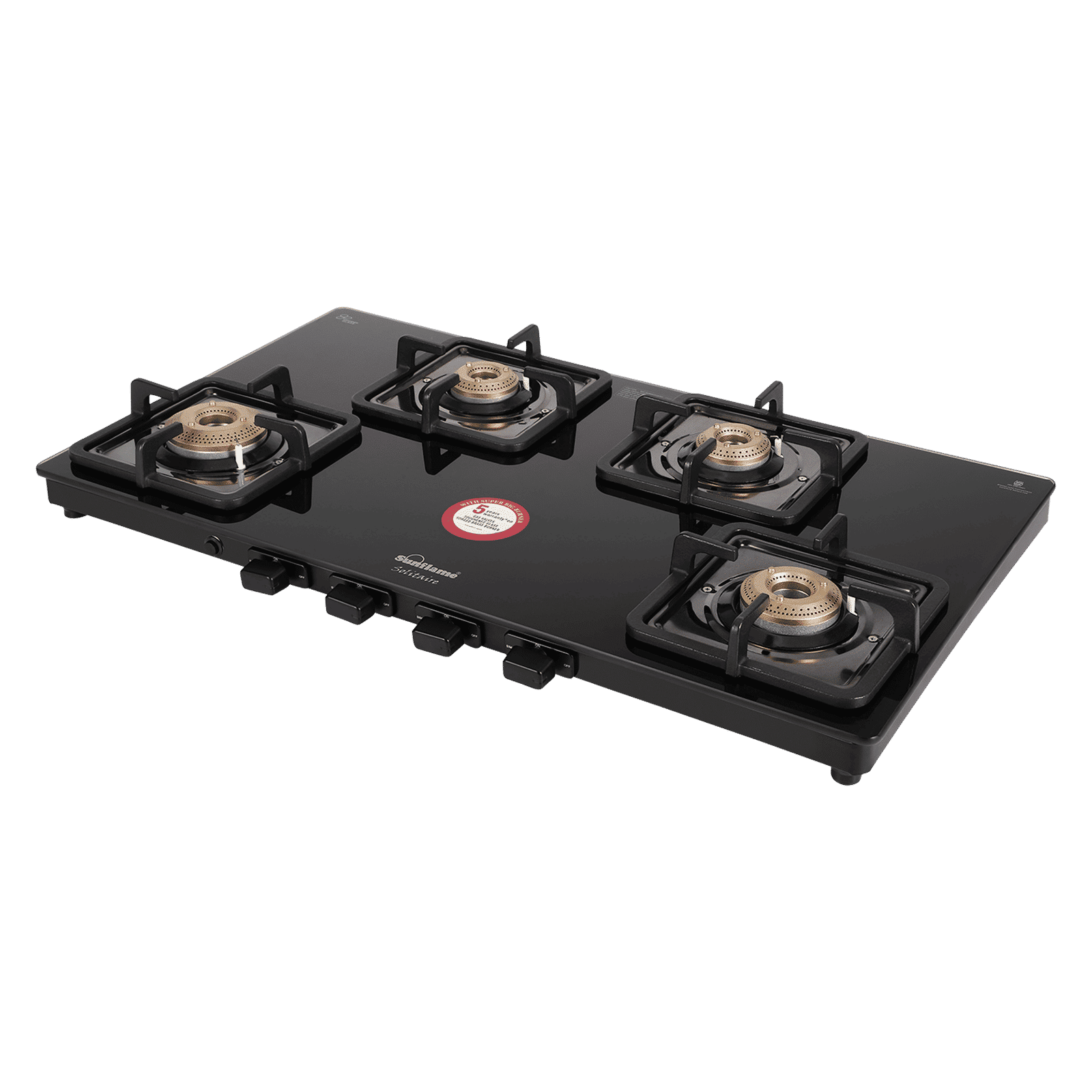 Sunflame Solitaire Tempered Glass Top 4 Burner Manual Gas Stove (Cast Iron Pan Support, Black)_5