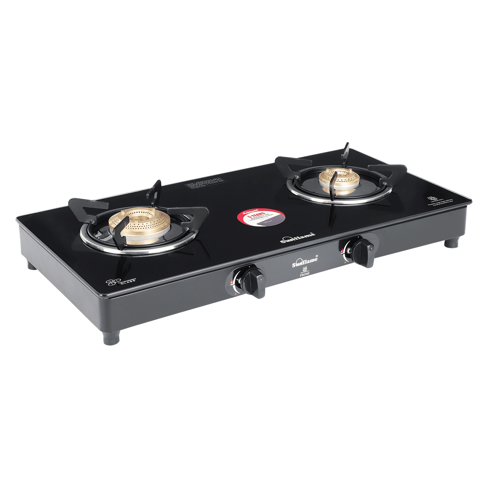 Sunflame Prime Toughened Glass Top 2 Burner Manual Gas Stove (ISI Certified, Black)_1