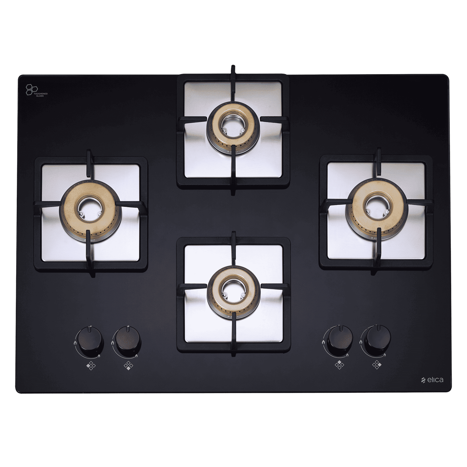 elica FLEXI HCT 470 DX LOTUS Toughened Glass Top 4 Burner Automatic Hob (Cast Iron Grid, Black)_1