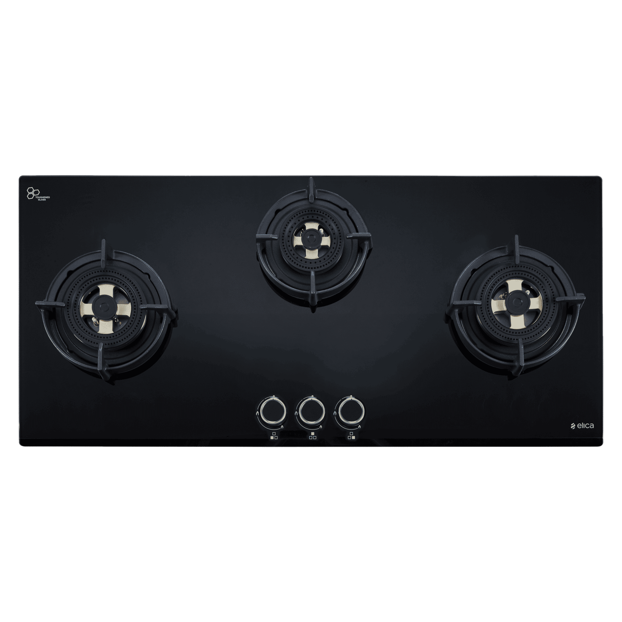 elica FLEXI DFS FB MFC 3B 90 DX Glass Top 3 Burner Automatic Hob (Cast Iron Pan Support with Heat Guard, Black)_1