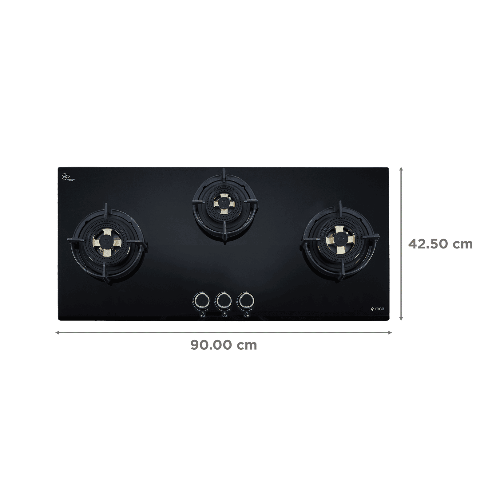 elica FLEXI DFS FB MFC 3B 90 DX Glass Top 3 Burner Automatic Hob (Cast Iron Pan Support with Heat Guard, Black)_2