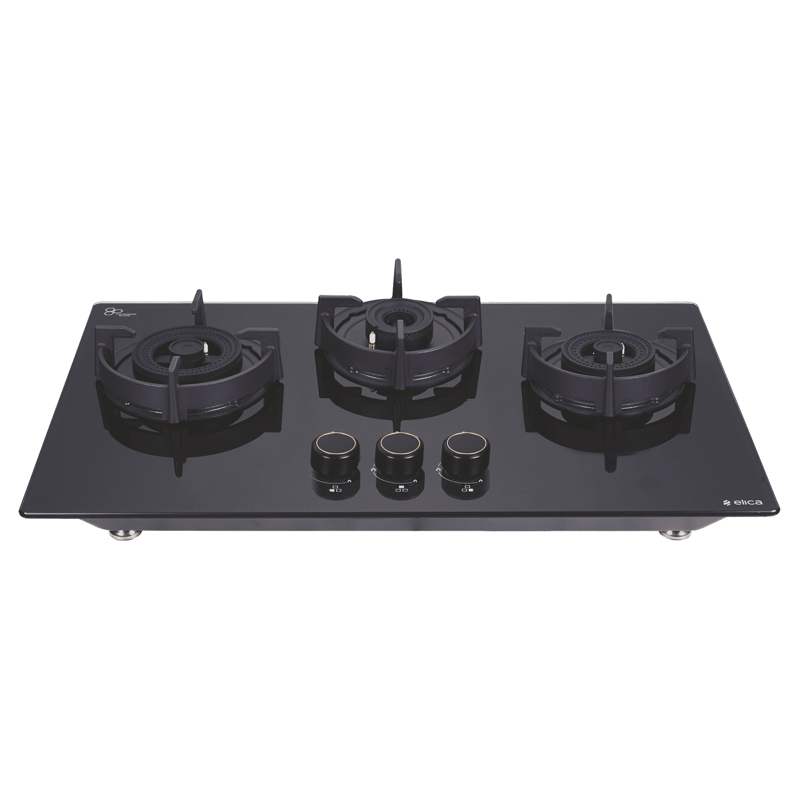 elica FLEXI DFS AB 3B 60 DX Glass Top 3 Burner Automatic Hob (Cast Iron Pan Support with Heat Guard, Black)_1