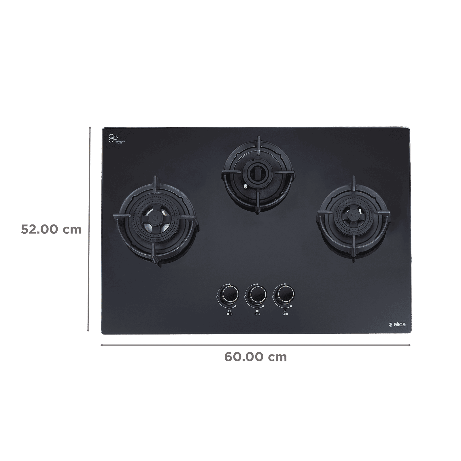 elica FLEXI DFS AB 3B 60 DX Glass Top 3 Burner Automatic Hob (Cast Iron Pan Support with Heat Guard, Black)_2