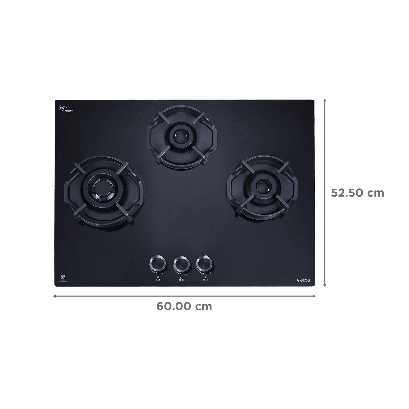 elica FLEXI HEXA 360 IND HD BRASS Glass Top 3 Burner Automatic Hob (Multi Flame Burner, Black)_2