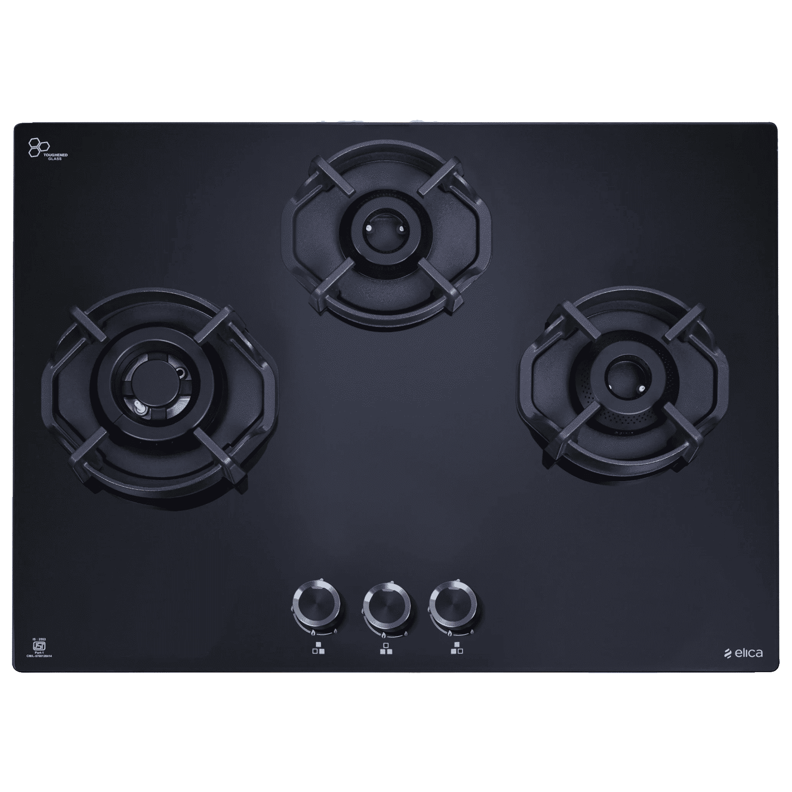 elica FLEXI HEXA 360 IND HD BRASS Glass Top 3 Burner Automatic Hob (Multi Flame Burner, Black)_1