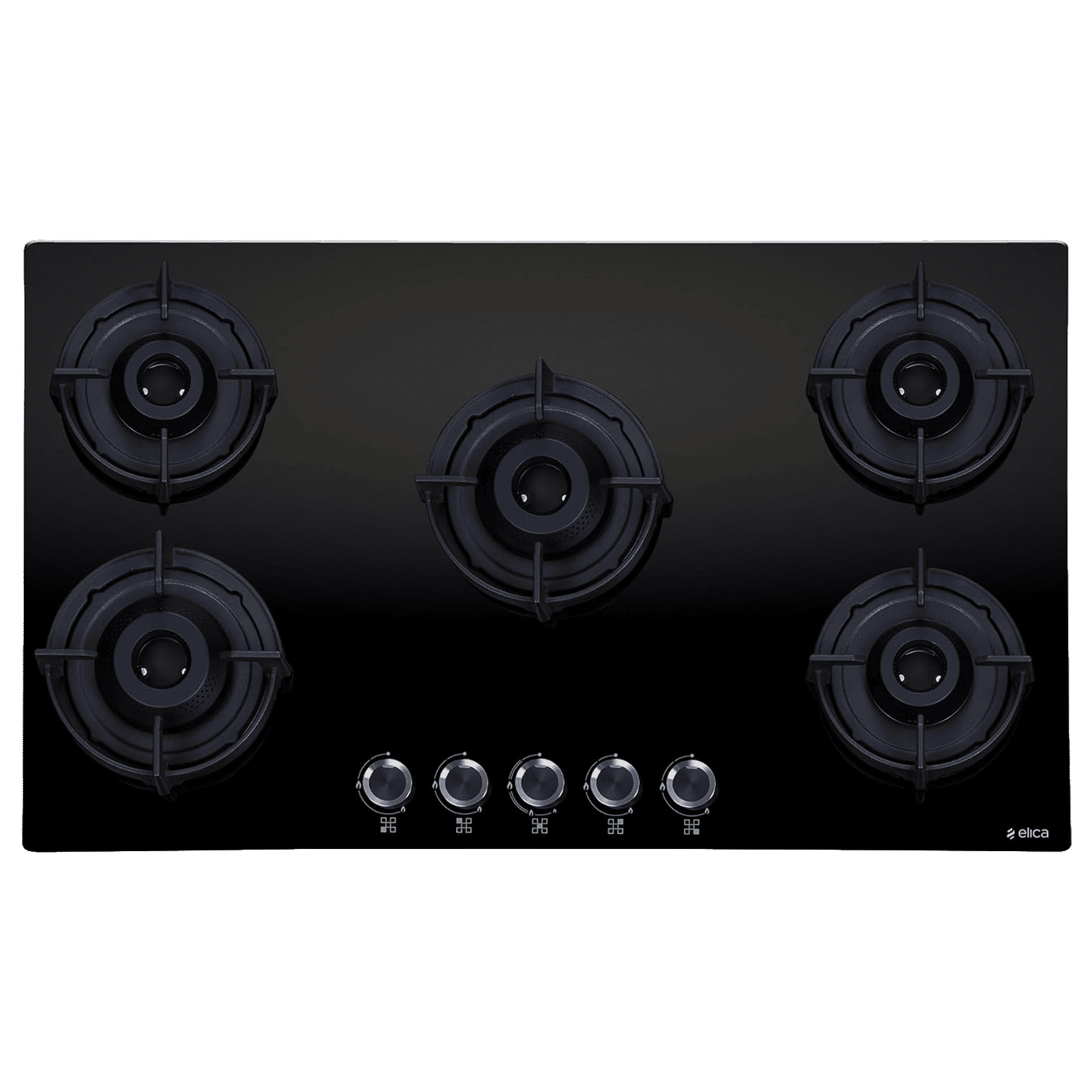 elica FLEXI 590 LOTUS IND FLAME HD BRASS Toughened Glass Top 5 Burner Automatic Hob (Multi Flame Burner, Black)_1