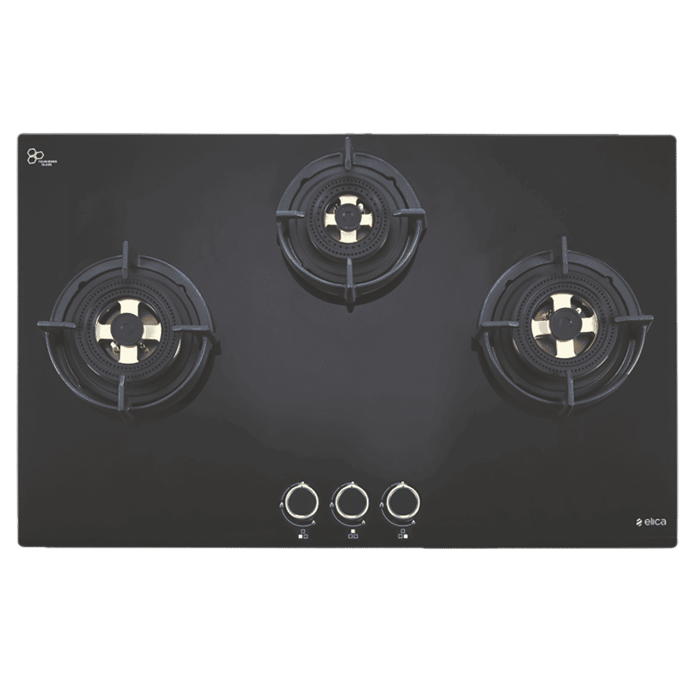 Elica FLEXI DFS FB MFC SERIES Toughened Glass Top 3 Burner Automatic Hob (Heavy Duty Burners, Black)_1