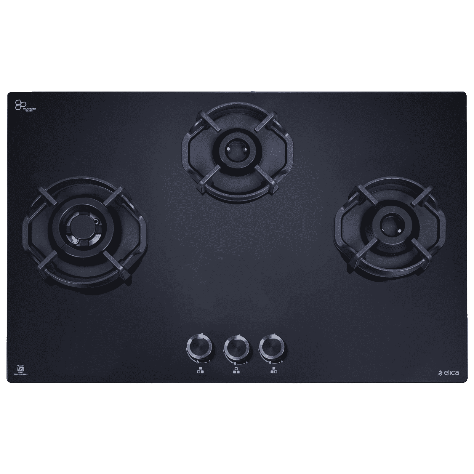 elica FLEXI HEXA 370 LOTUS IND HD Toughened Glass Top 3 Burner Automatic Hob (Multi Flame Burner, Black)_1