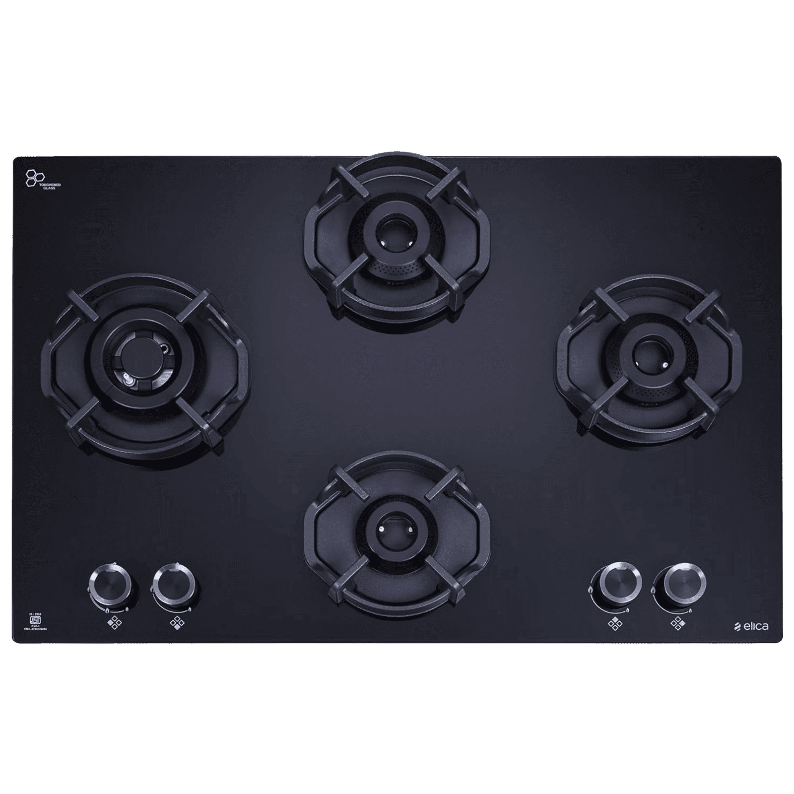 elica Flexi Hexa 470 Lotus Ind Hd Brass Toughened Glass Top 4 Burner Automatic Hob (Multi Flame Burner, Black)_1