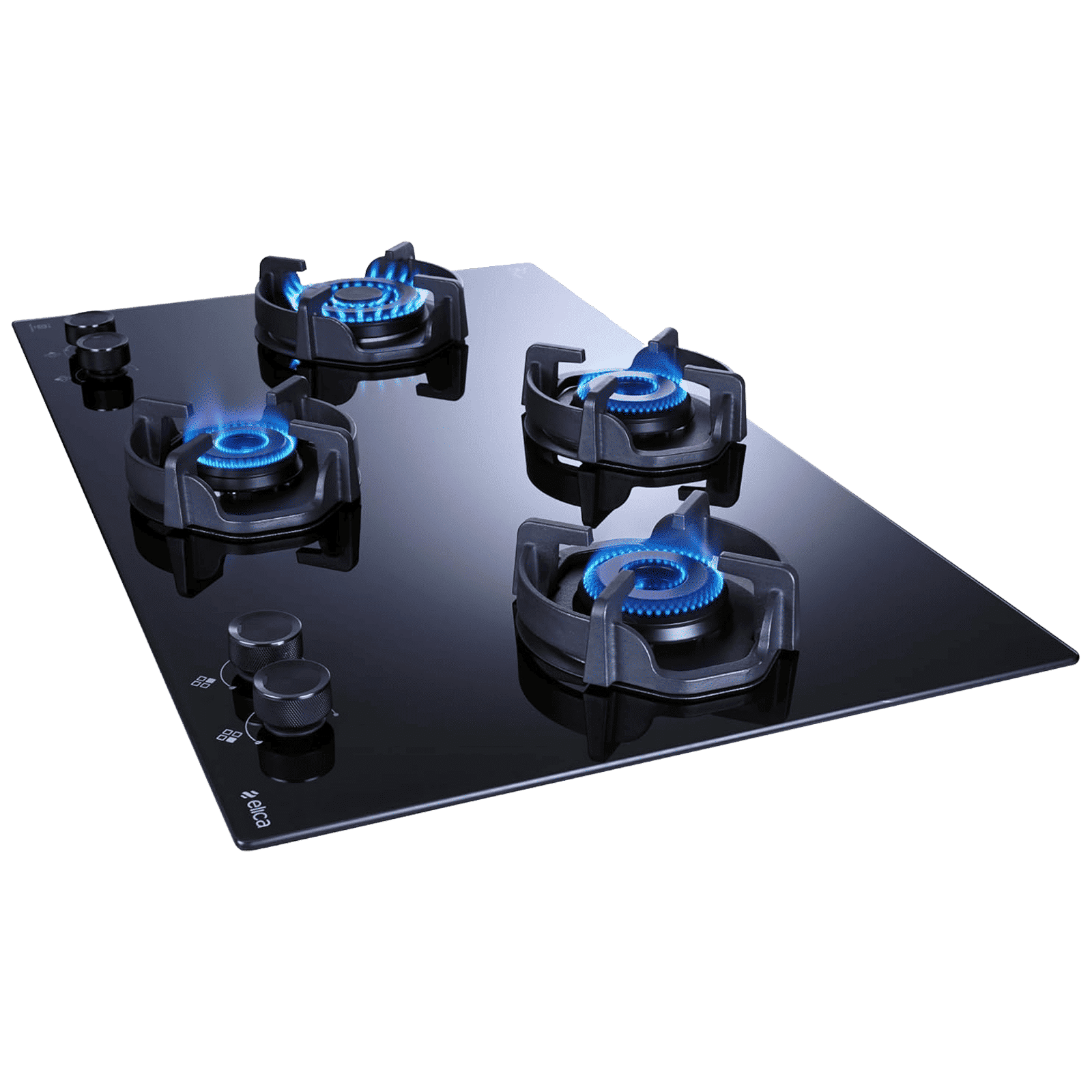 elica FLEXI HEXA 491 LOTUS IND HD BRASS Toughened Glass Top 4 Burner Automatic Hob (Multi Flame Burner, Black)_4