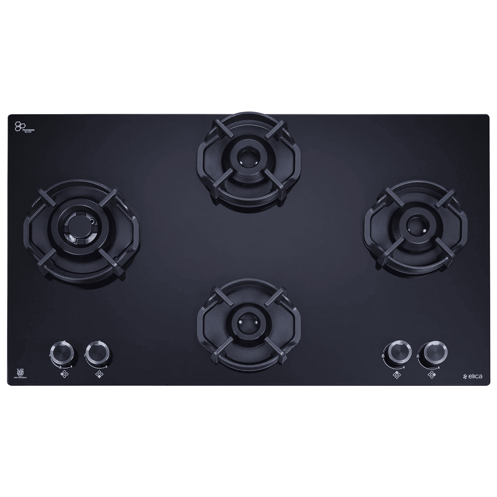 elica FLEXI HEXA 491 LOTUS IND HD BRASS Toughened Glass Top 4 Burner Automatic Hob (Multi Flame Burner, Black)_1