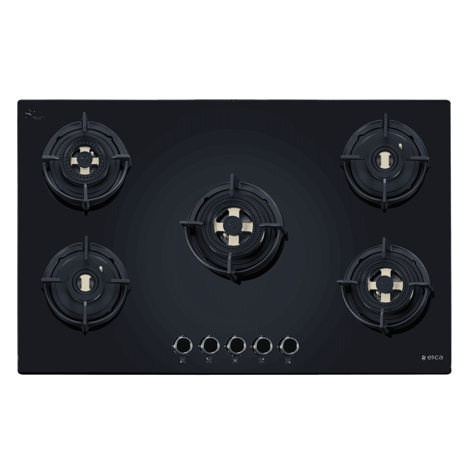 elica FLEXI DFS FB MFC 5B 90 Glass Top 5 Burner Automatic Hob (Cast Iron Pan Support with Heat Guard, Black)_1