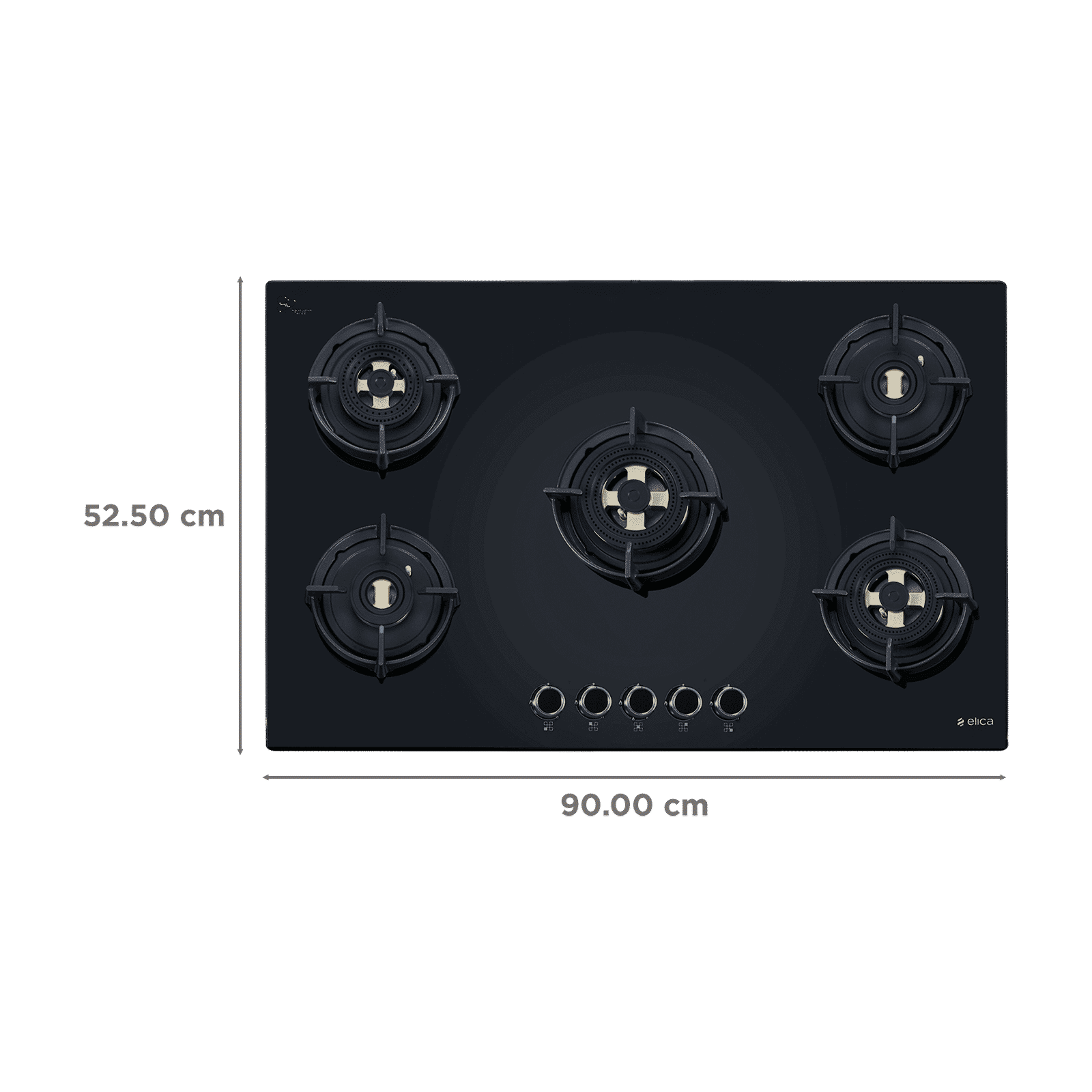elica FLEXI DFS FB MFC 5B 90 Glass Top 5 Burner Automatic Hob (Cast Iron Pan Support with Heat Guard, Black)_2