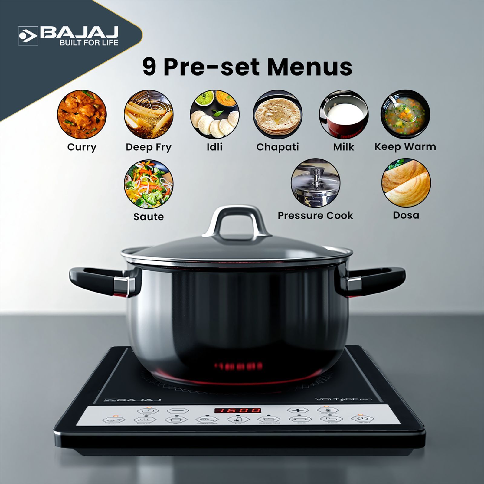 BAJAJ 160TS Neo 1600W Induction Cooktop with 9 Preset Menus BAJAJ 160TS Neo 1600W Induction Cooktop with 9 Preset Menus_9