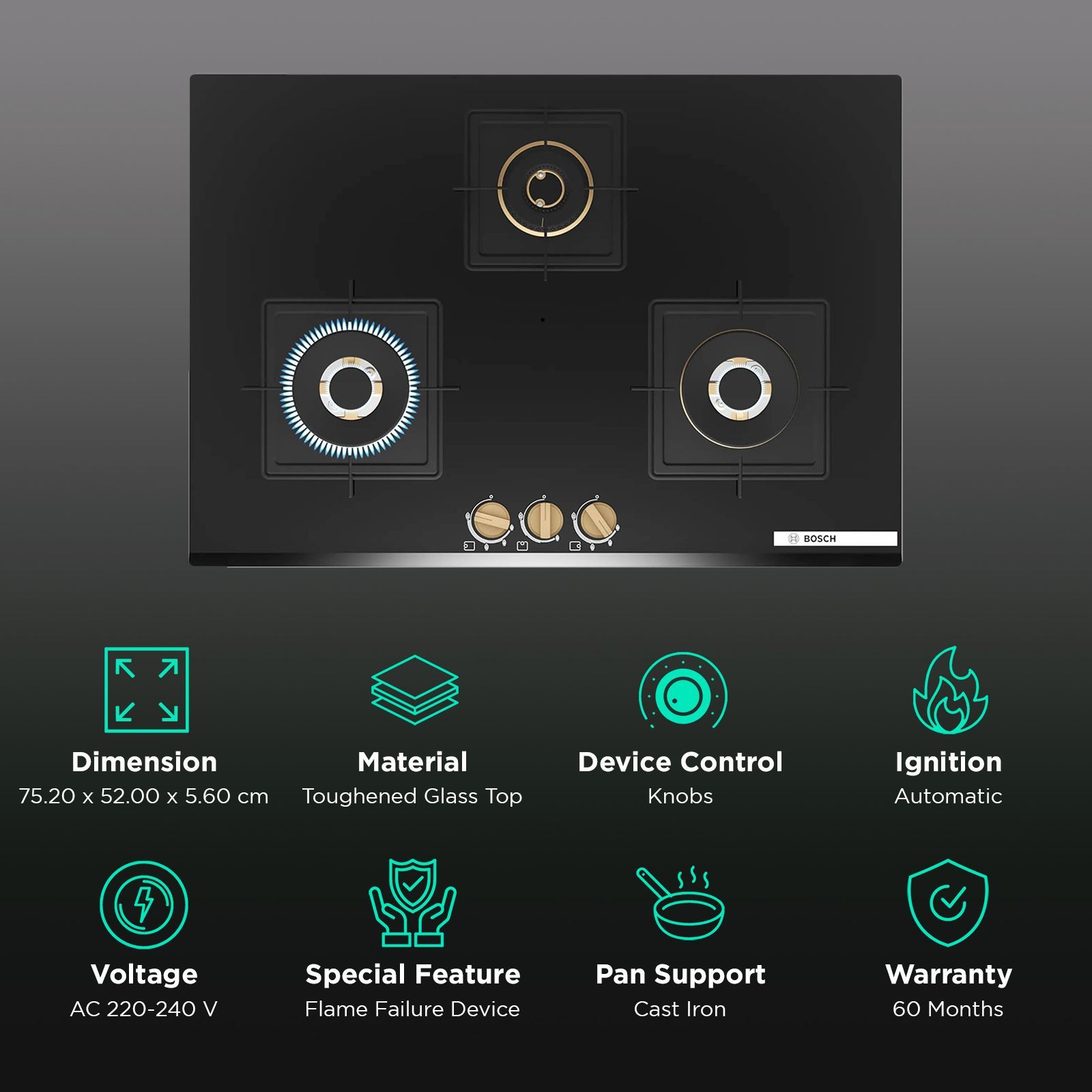 BOSCH Series 6 Toughened Glass Top 3 Burner Automatic Hob (Flame Failure Safety Device, Black)_3