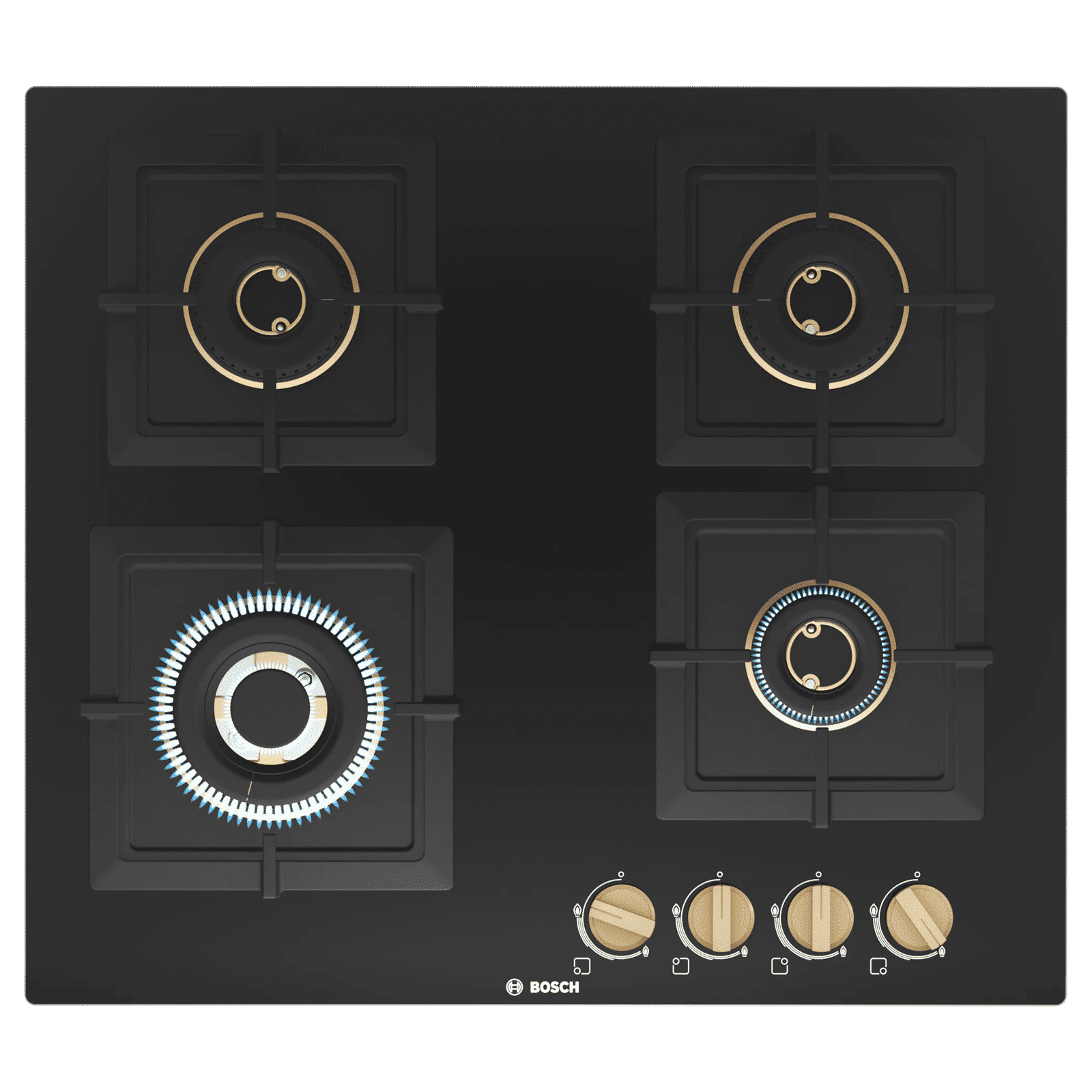 BOSCH Series 4 Toughened Glass Top 4 Burner Automatic Hob (Cast Iron Pan Supports, Black)_1